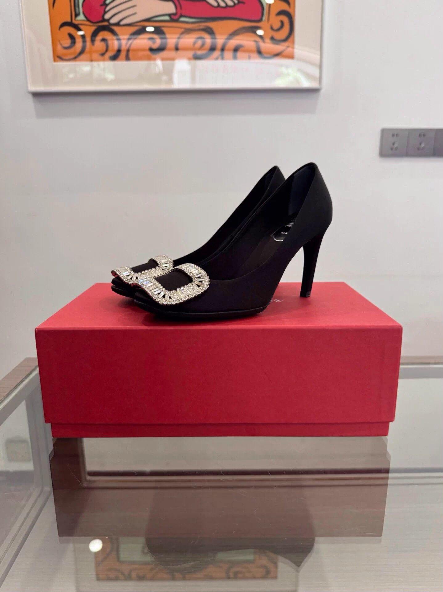 Roger Vivier RV Women Black Crystal Buckle 7cm Heels 34 99 New Size US 4 / IT 34 - 1 Thumbnail