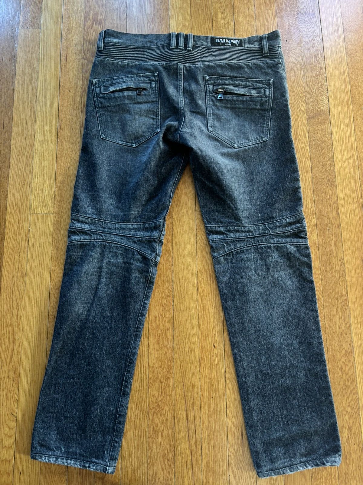 Balmain Black Washed Biker Jeans Size US 34 / EU 50 - 4 Thumbnail
