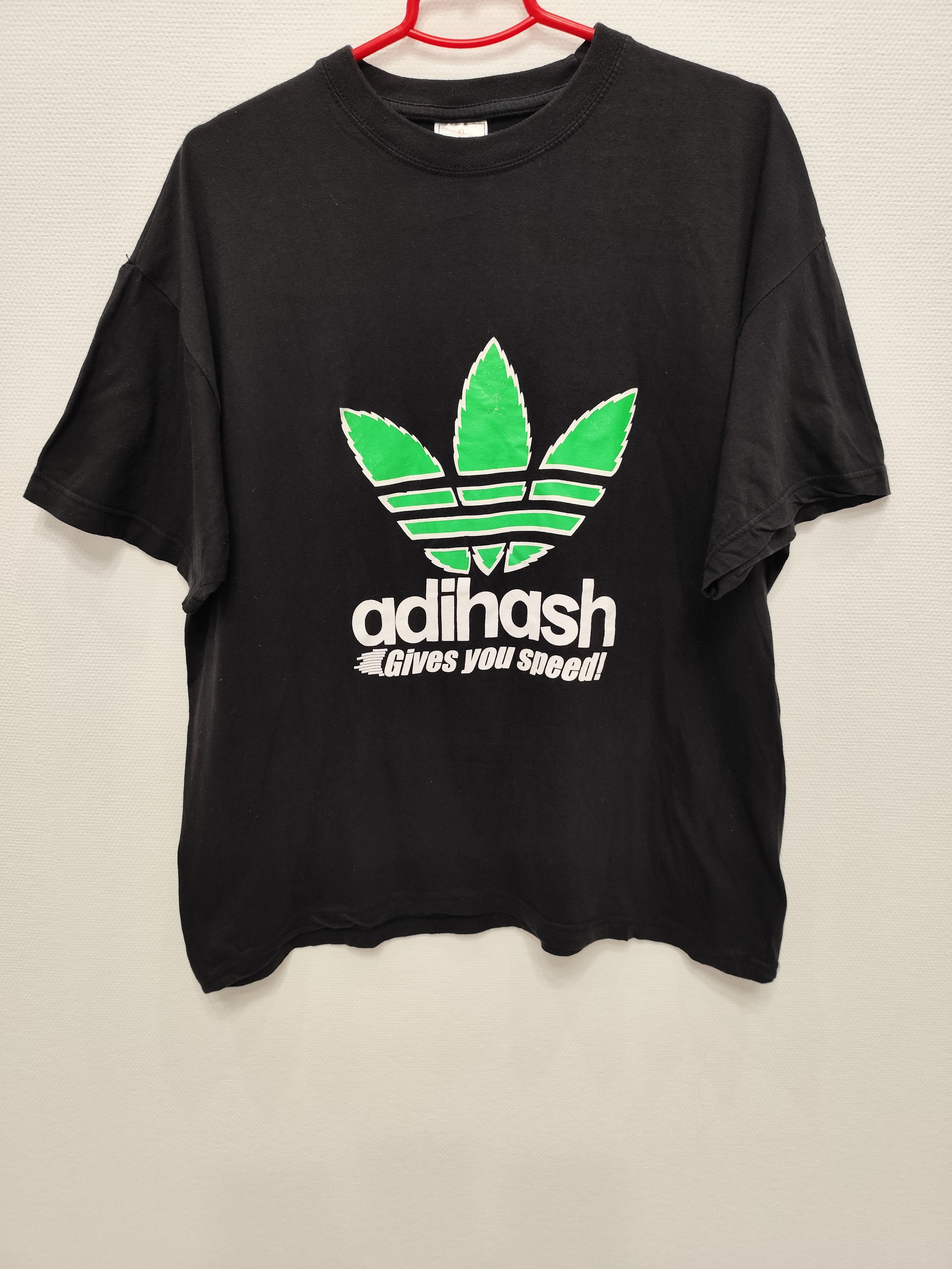 Vintage 90s Adihash Adidas Marijuana Humor Y2k t shirt