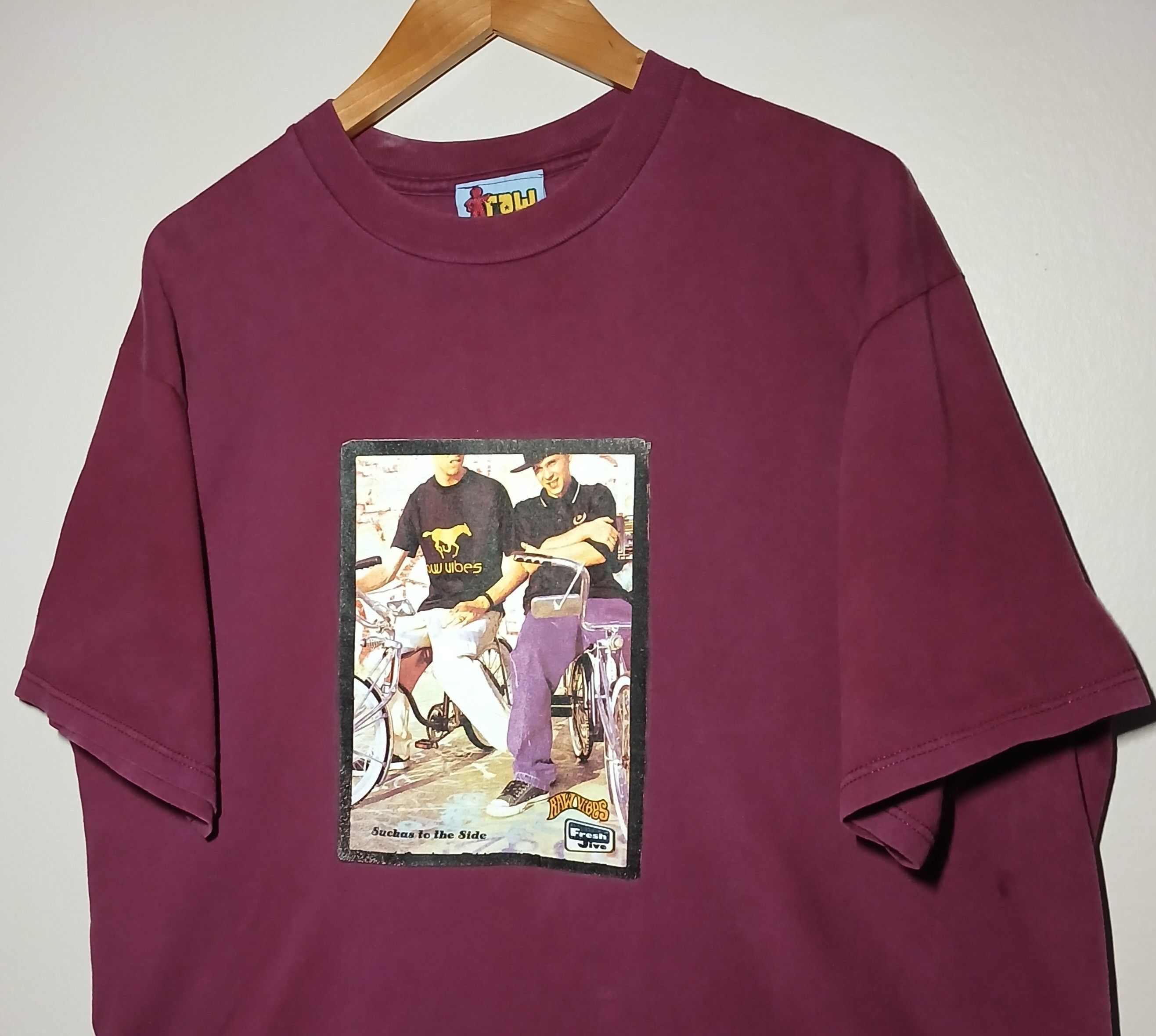 image of Freshjive Vintage Fresh Jive Raw Vibes T-Shirt in Burgundy, Men's (Size XL)