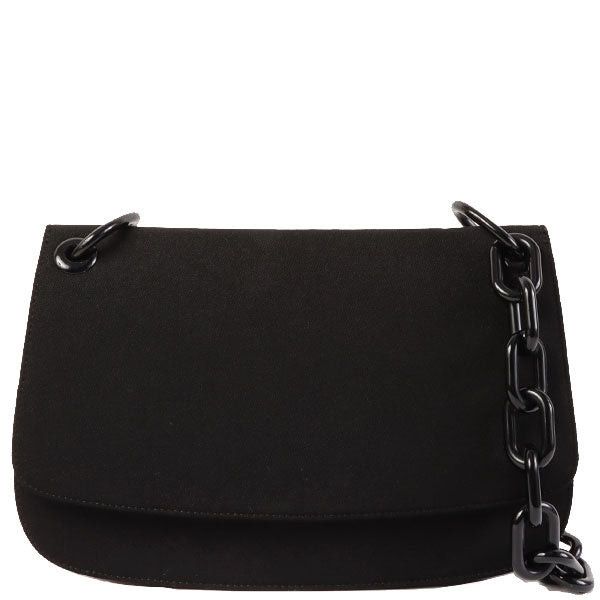 image of Prada Logo Plate Plastic Chain Shoulder Bag Black, Women's
