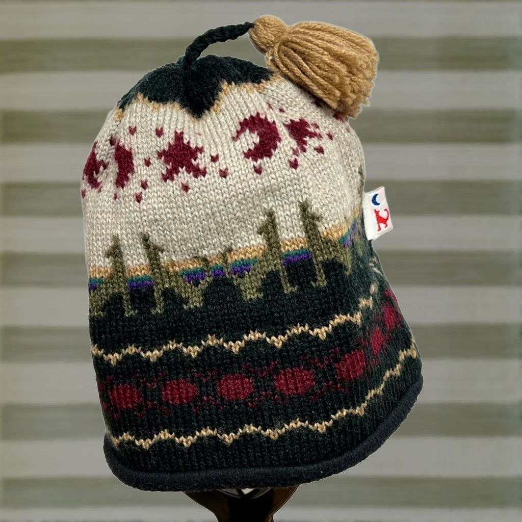 Vintage VINTAGE Darn Fine Hats 1980s Knit Dog Moon Beanie Beanie Unisex Adults One Size Cream XS? Size ONE SIZE - 1 Thumbnail