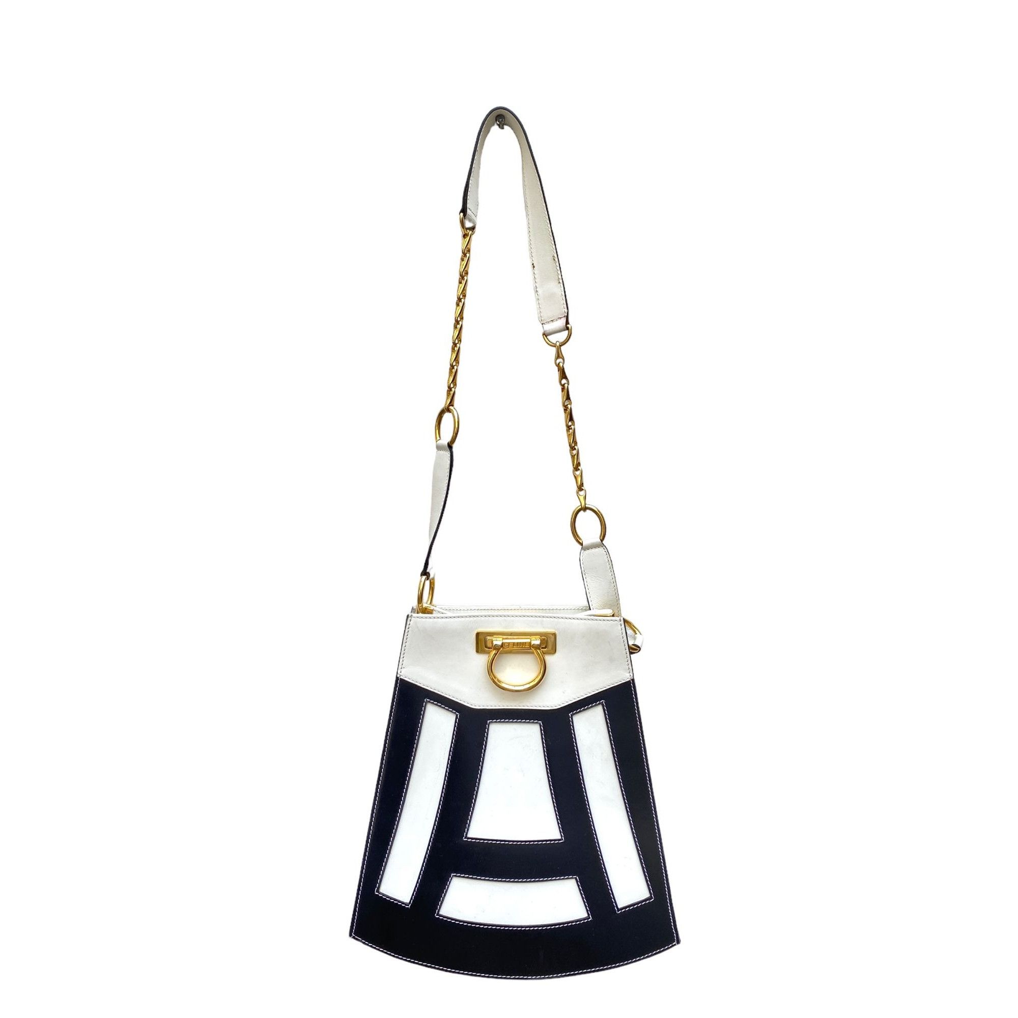 image of Celine White Black Leather Bag, Women's