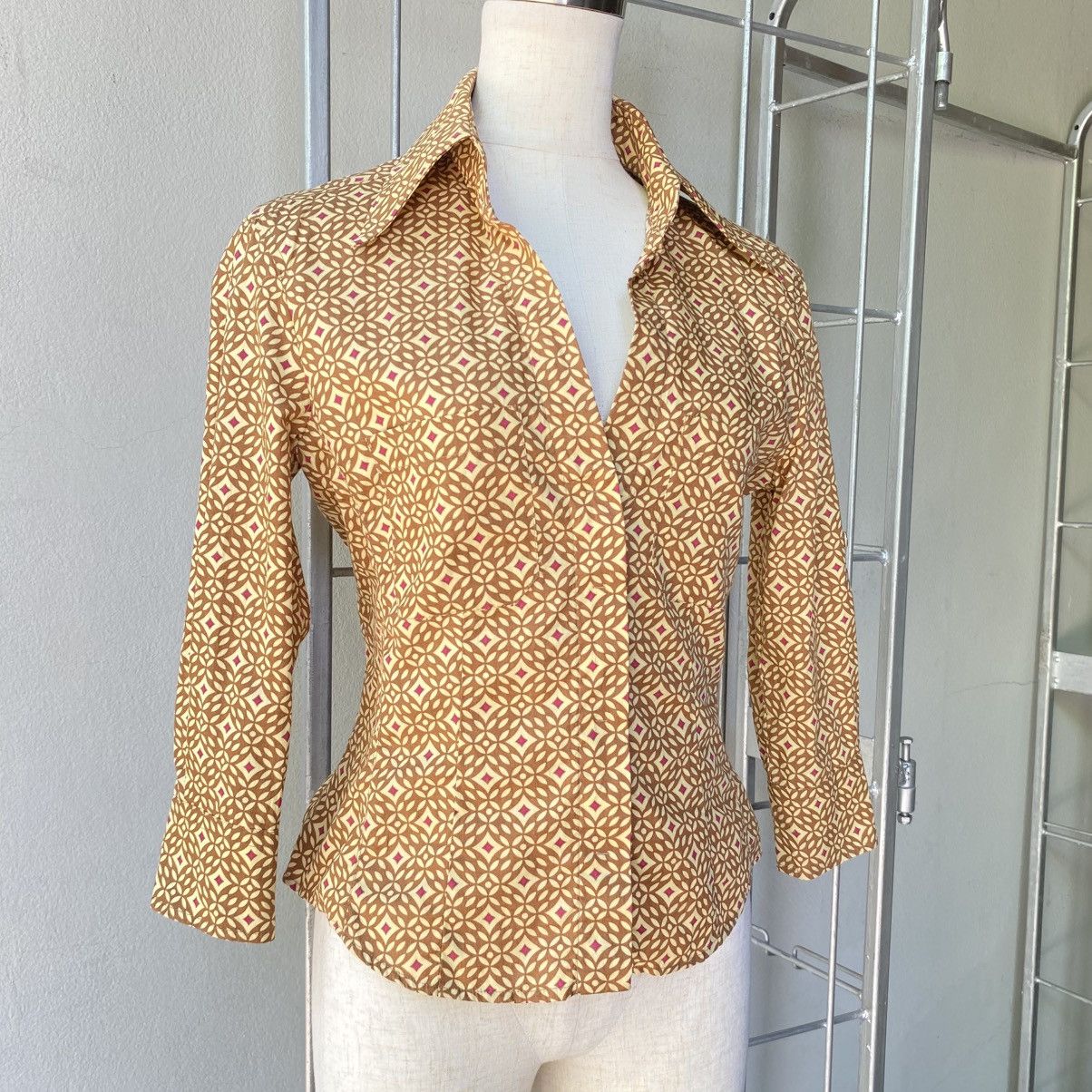 Sportmax Sportmax Brown Geometric Fitted Blouse Size S / US 4 / IT 40 - 1 Thumbnail
