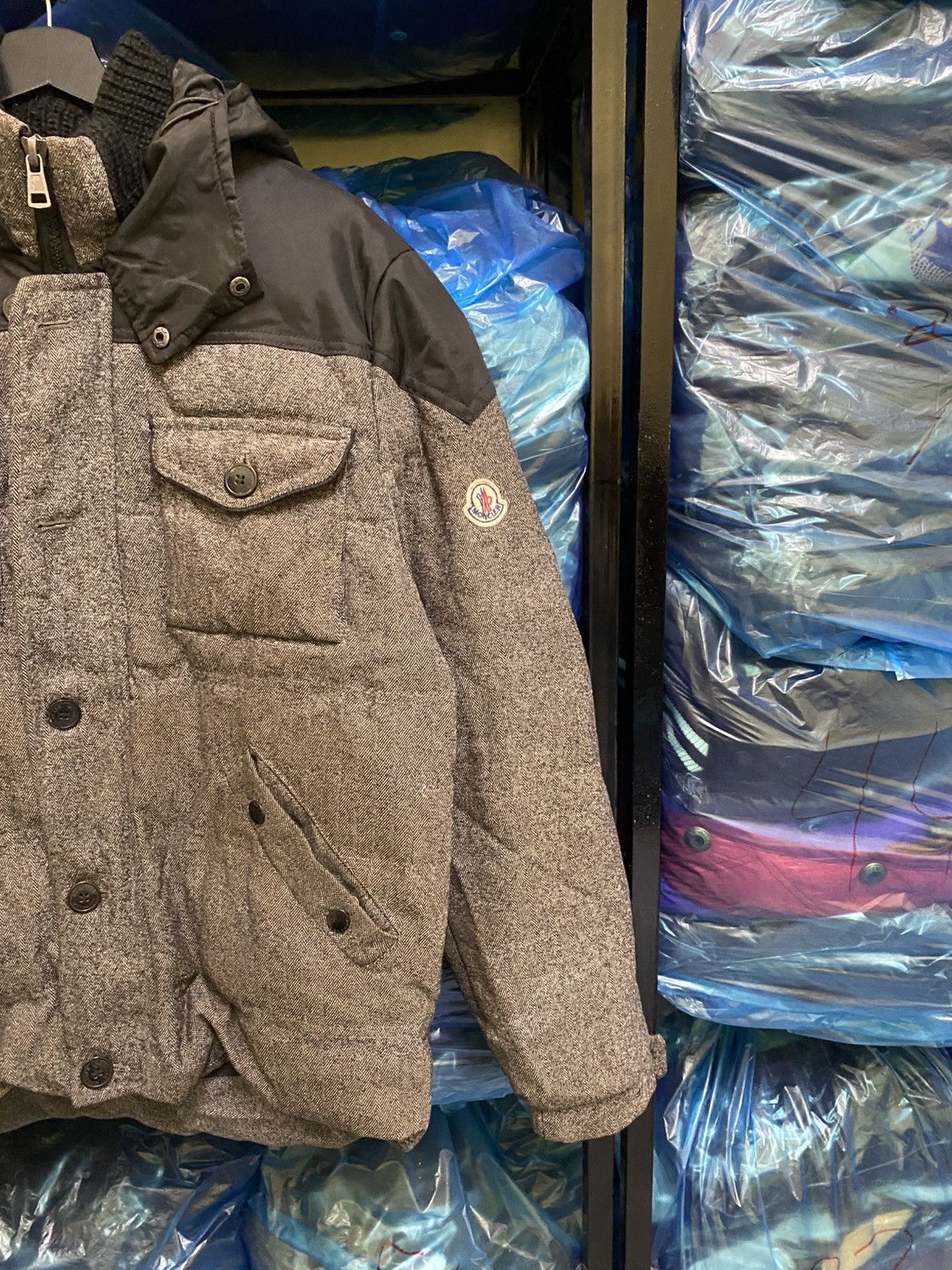 Moncler Vintage Moncler Down Jacket Herringbone Grey Black Hooded Size US XL / EU 56 / 4 - 6 Thumbnail