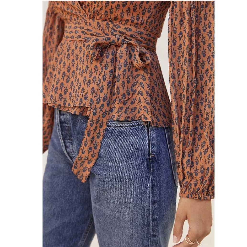 Anthropologie New PORRIDGE Puff Long Sleeve Wrap Blouse $98 SMALL Floral Size S / US 4 / IT 40 - 3 Thumbnail