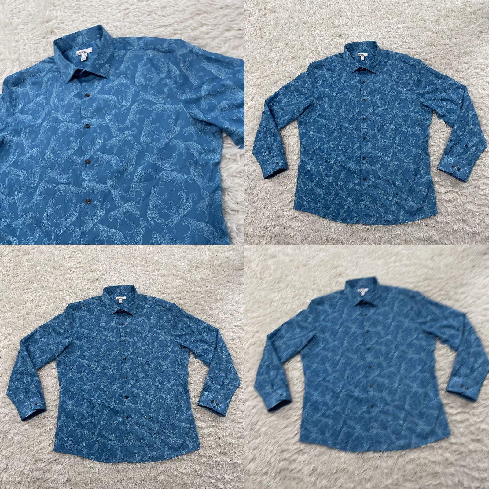 Bar III BAR III JAGUAR Dress Shirt Men XL 17 17.5 Teal Blue Cat Print Button Shirt 50" Size 46R - 10 Thumbnail