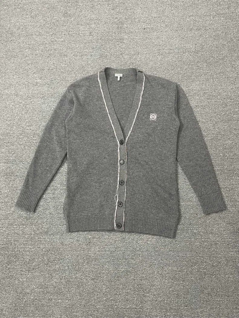 LOEWE Classic logo embroidered cardigan knit sweater blac