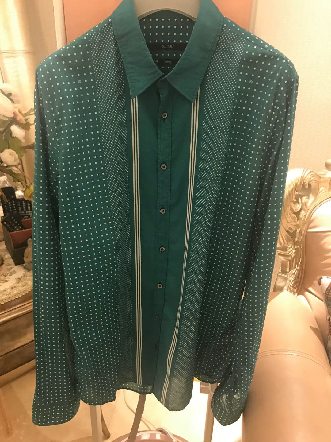 Gucci Gucci Green Polka Dot Stripe Shirt Size US L / EU 52-54 / 3 - 1 Thumbnail