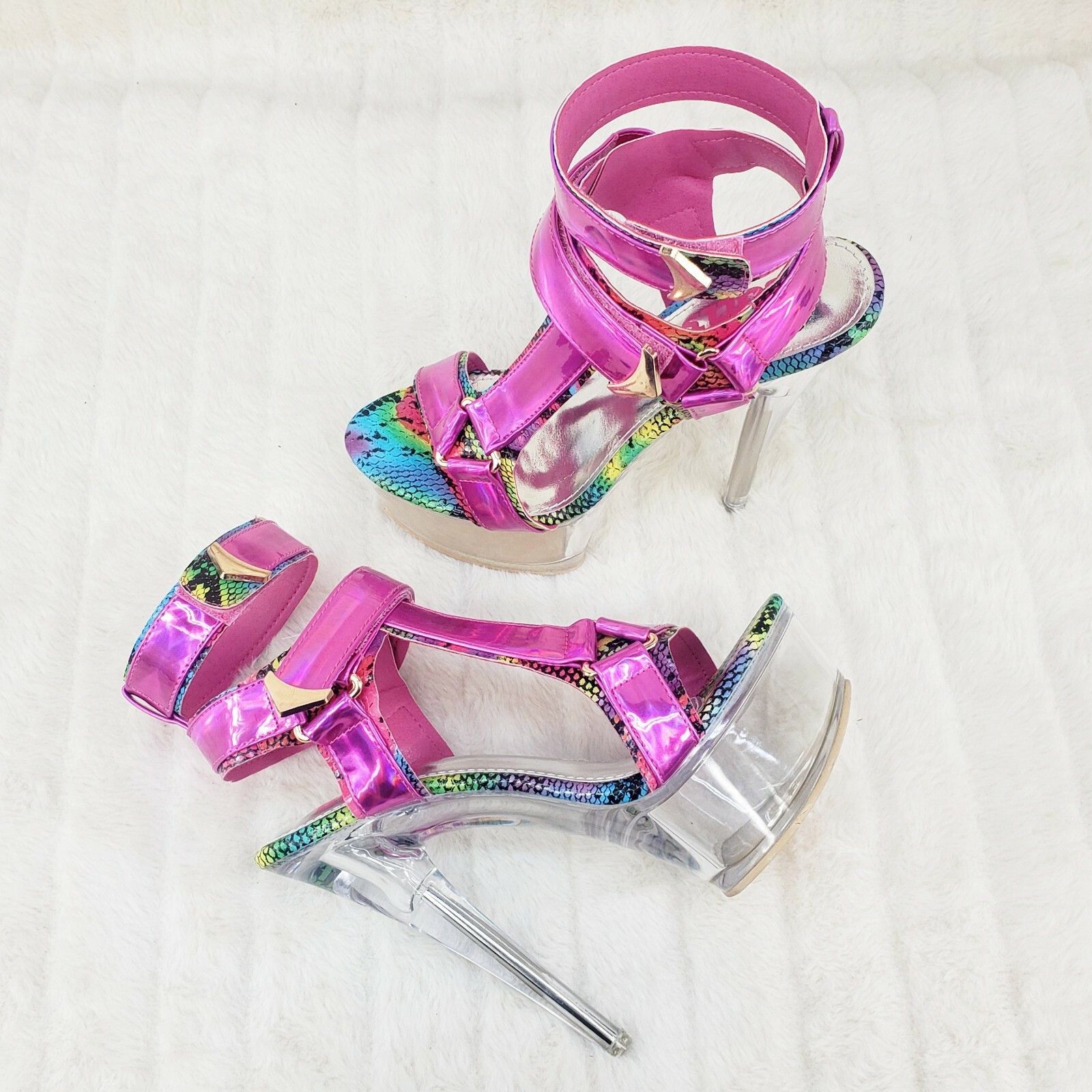 Other Xapala Fuchsia Hologram Harness Strap Clear Platform Shoes ( Size US 8 / IT 38 - 2 Thumbnail