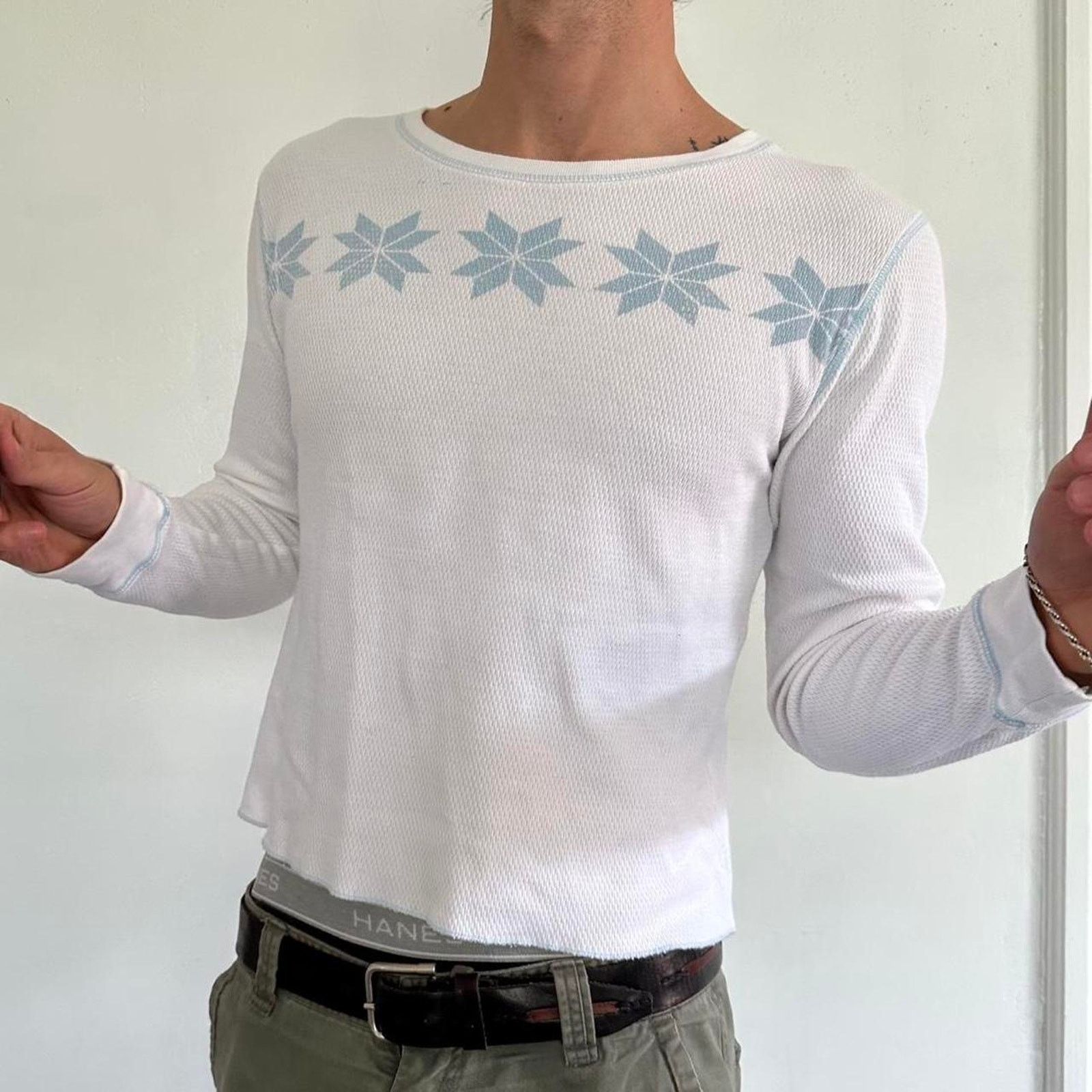 Gap × Vintage Vintage Y2K GAP Snowflake Ski Thermal Waffle Raw Longsleeve Size M / US 6-8 / IT 42-44 - 8 Thumbnail