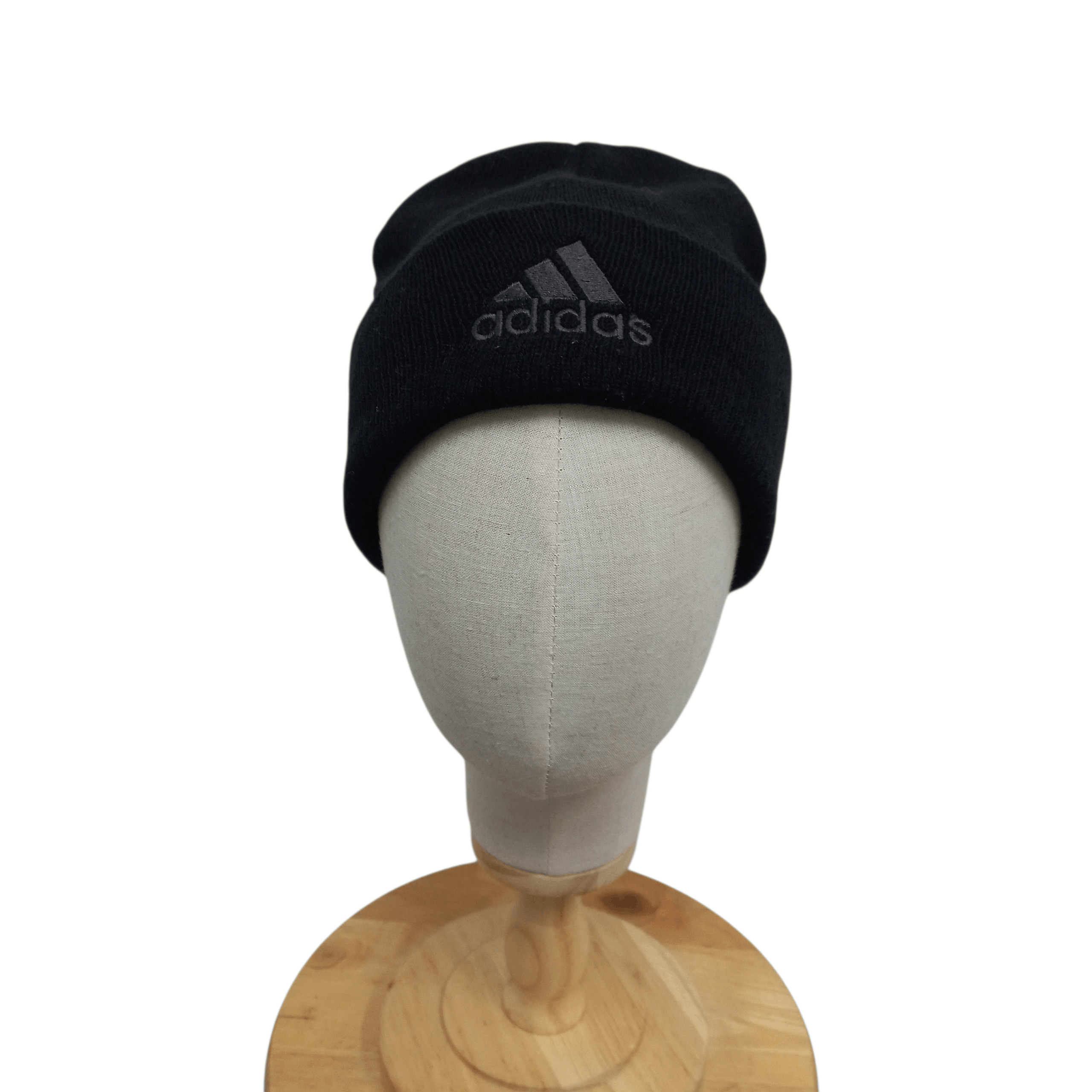 Adidas 💥Vintage adidas three bar big logo super black beanie hat Size ONE SIZE - 1 Thumbnail