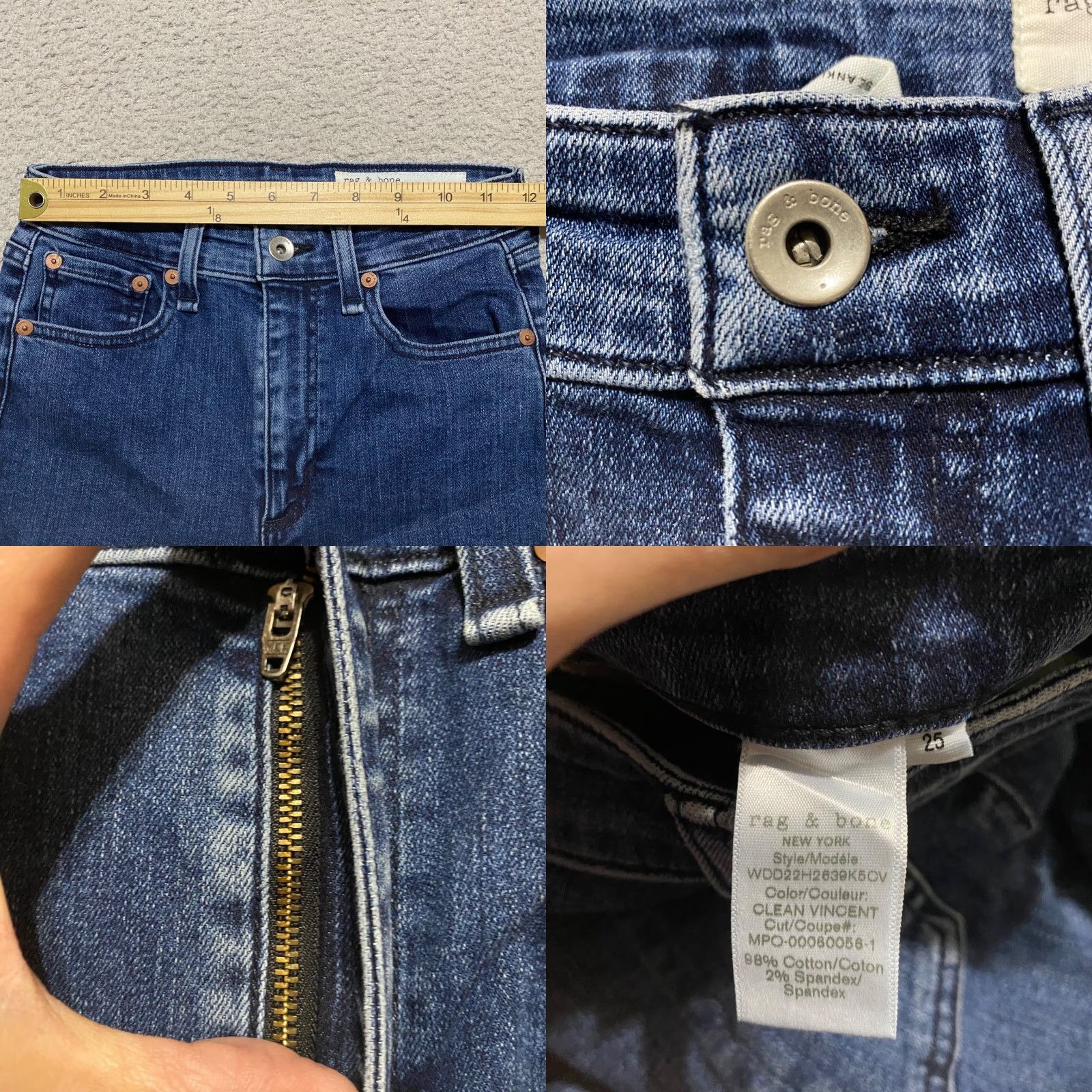 Rag & Bone rag & bone Jeans Blue Denim Skinny 25 Large 5-Pocket Rise High Stretch Womens/Adults Slim Regular Inseam 26 Ankle Mid Wash 90s (if applicable) Size 42" / US 20 - 8 Thumbnail