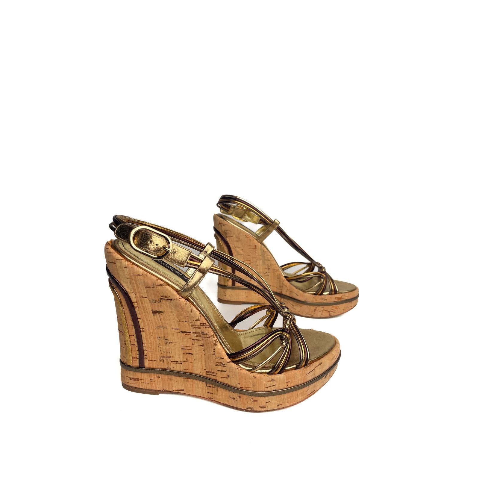 Dolce & Gabbana Gold Cork Wedges Size US 7 / IT 37 - 2 Thumbnail
