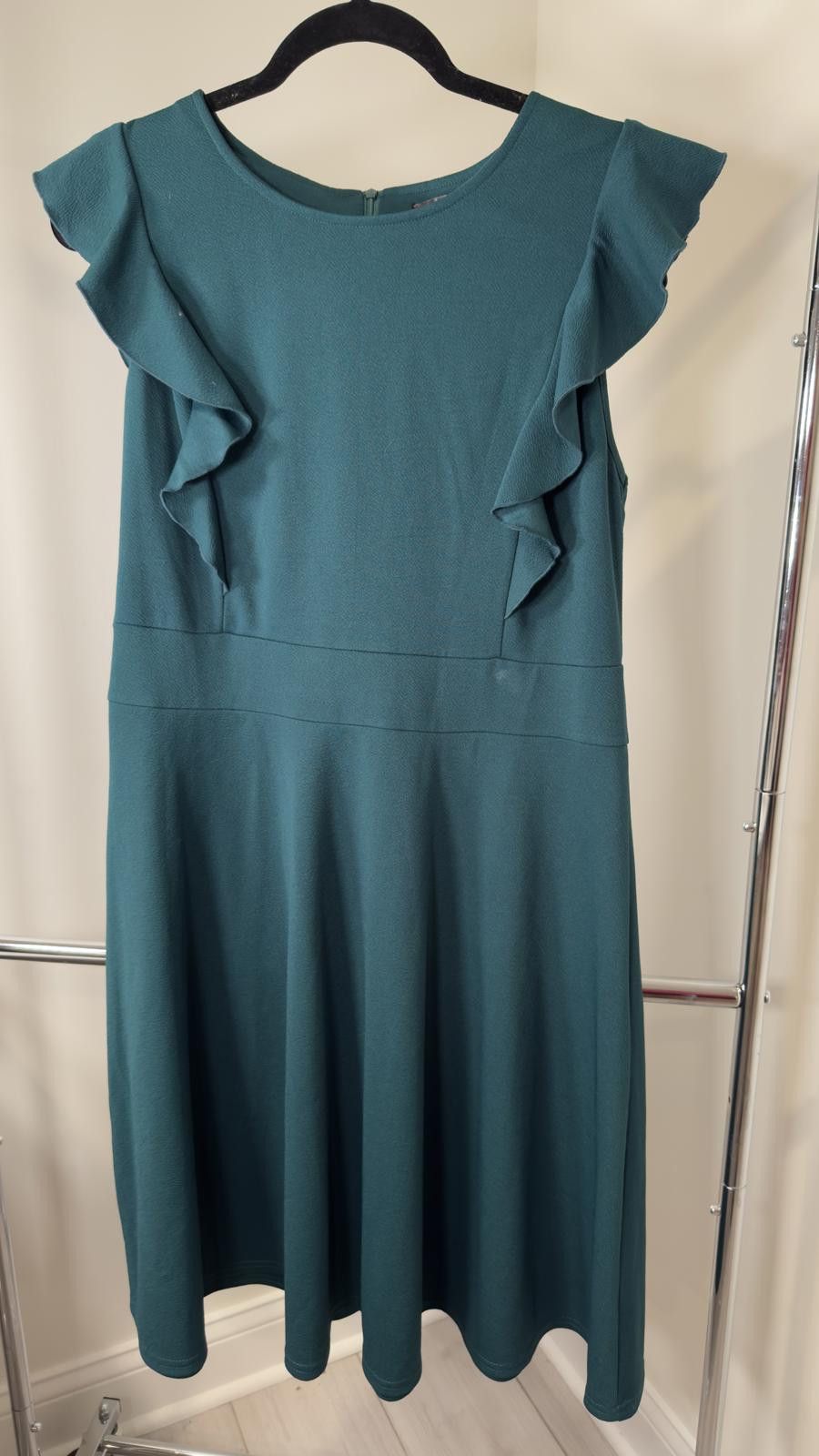 Designer Yathon Teal Ruffled Dress - Size XL Size XL / US 12-14 / IT 48-50 - 1 Thumbnail