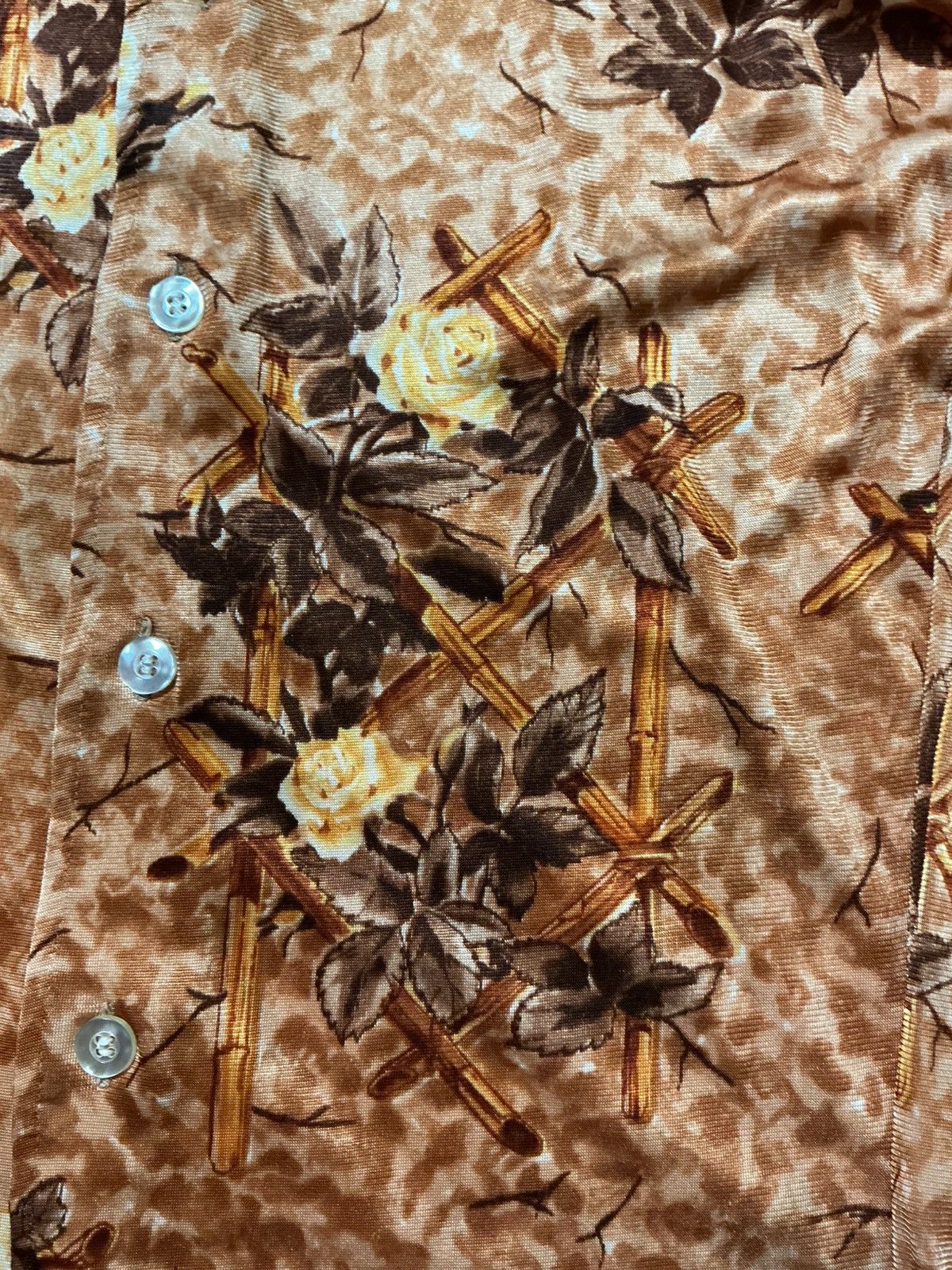 Vintage 1970s Dude By Cambridge Rose Flower Bamboo Polyester Shirt Size US S / EU 44-46 / 1 - 6 Thumbnail