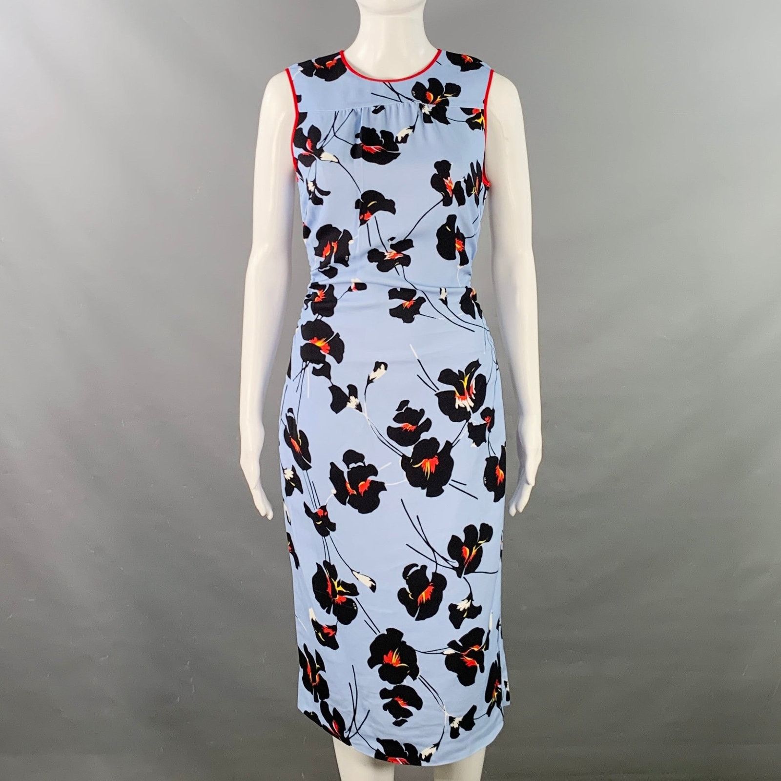 No. 21 XS Blue Black Red Floral Sleeveless Ruched Midi Dress Size XS / US 0-2 / IT 36-38 - 1 Thumbnail