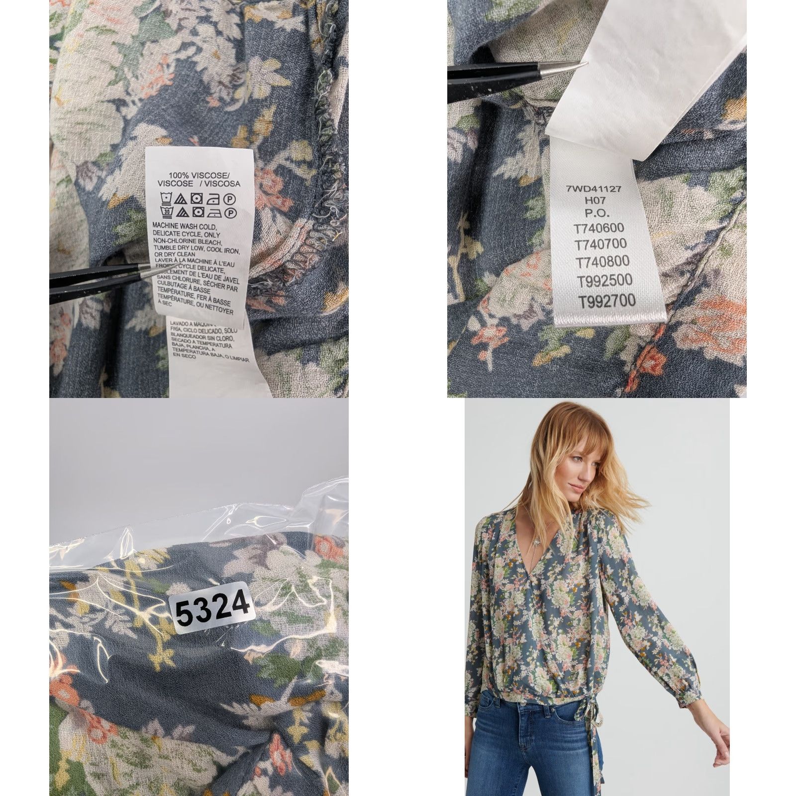 Lucky Brand Lucky Brand Sawyer Wrap Blouse Top Women's L Floral V-Neck Chiffon Bow Bohemian 7WD41127 Size L / US 10 / IT 46 - 9 Thumbnail