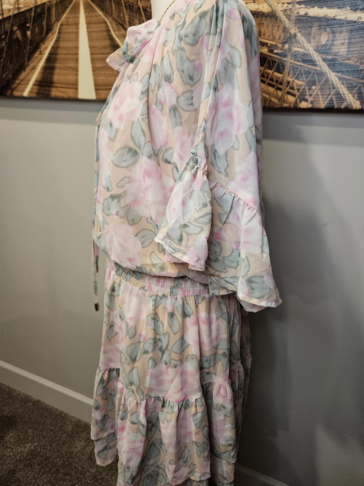 Designer Chicsoul "Lets Go Out Tonight Dress" In Blush Floral #447 Size XXL / US 16-18 / IT 52-54 - 2 Thumbnail