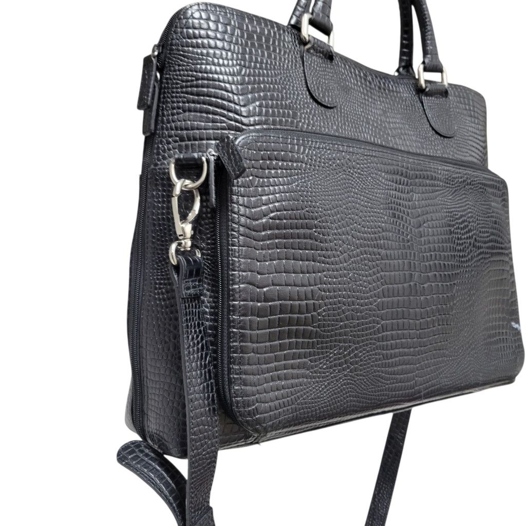 Other Levenger Crocodile Embossed Genuine Leather Messenger Briefc Size ONE SIZE - 4 Thumbnail