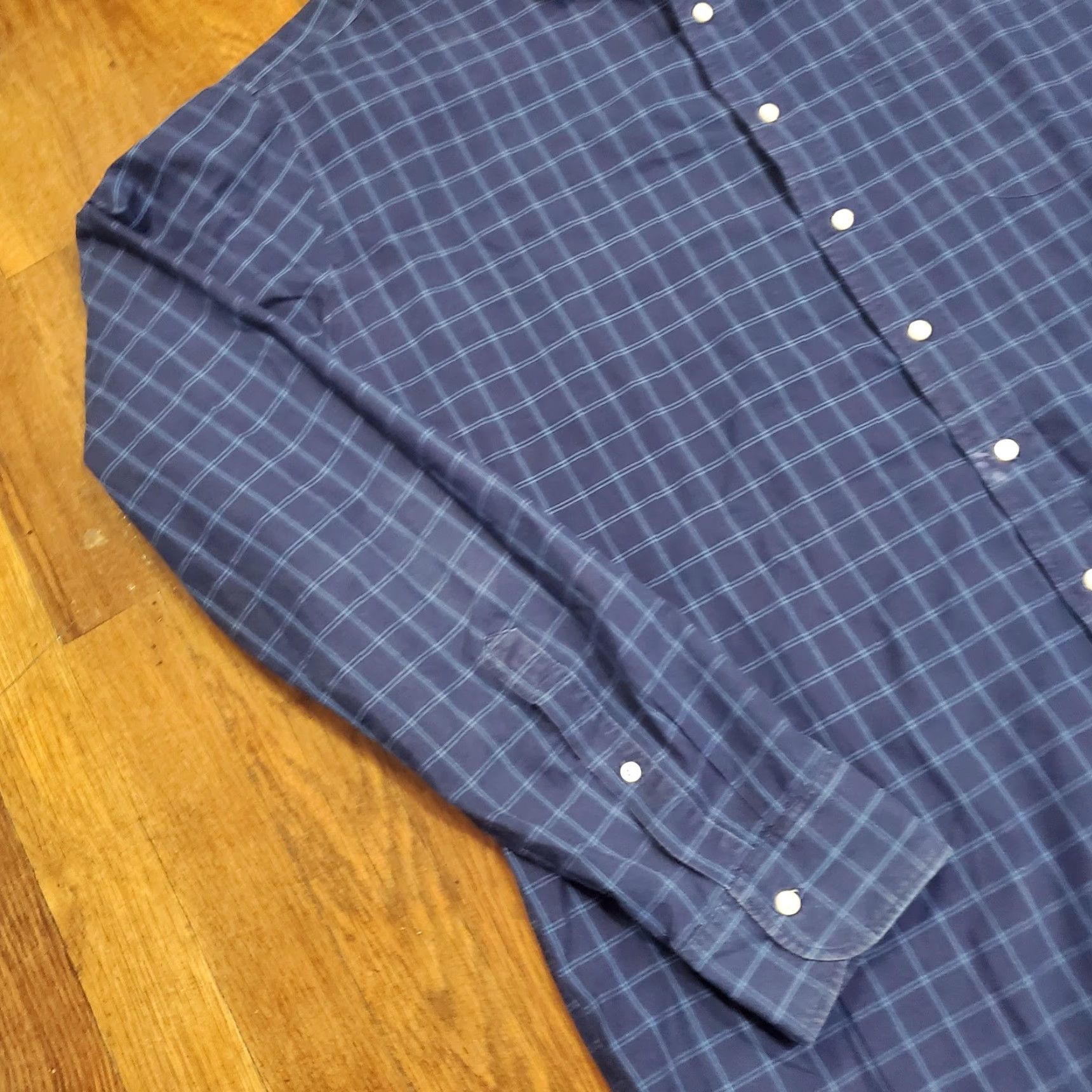 Sid Mashburn VINTAGE Sid Mashburn Dress Shirt Mens 2XL Navy Blue Check Plaid Long Sleeve Button Down Size 48R - 2 Thumbnail