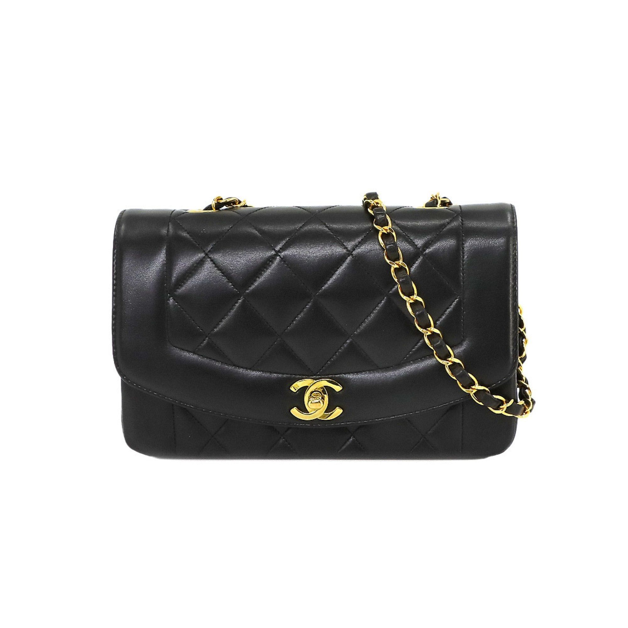 image of Chanel Diana Matelasse 22 Chain Shoulder Bag Leather Black A01164, Women's