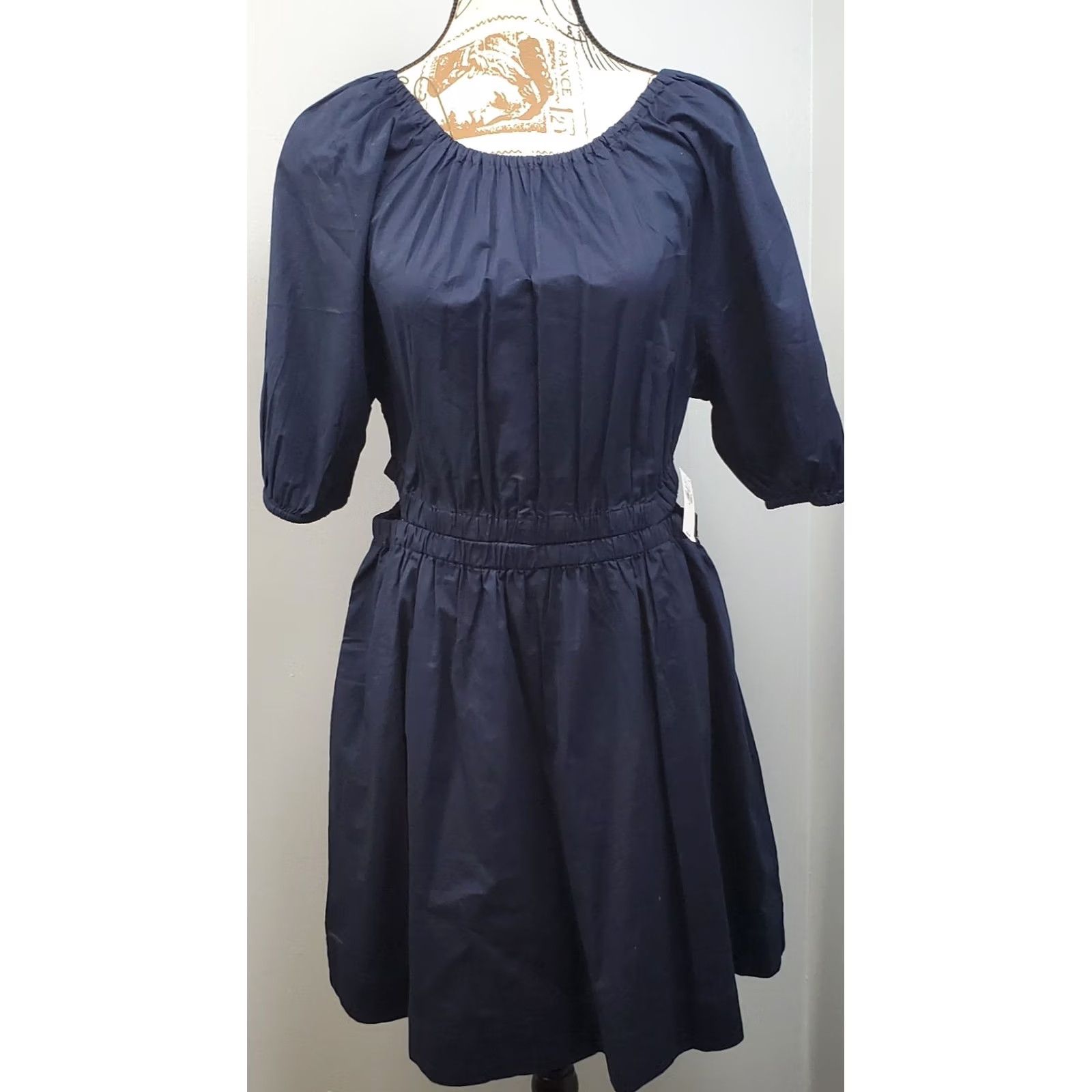 Old Navy Old Navy A-Line Dress Womens Medium Blue Smocked Waist Balloon Sleeve Boat Neck Dress Size M / US 6-8 / IT 42-44 - 2 Thumbnail