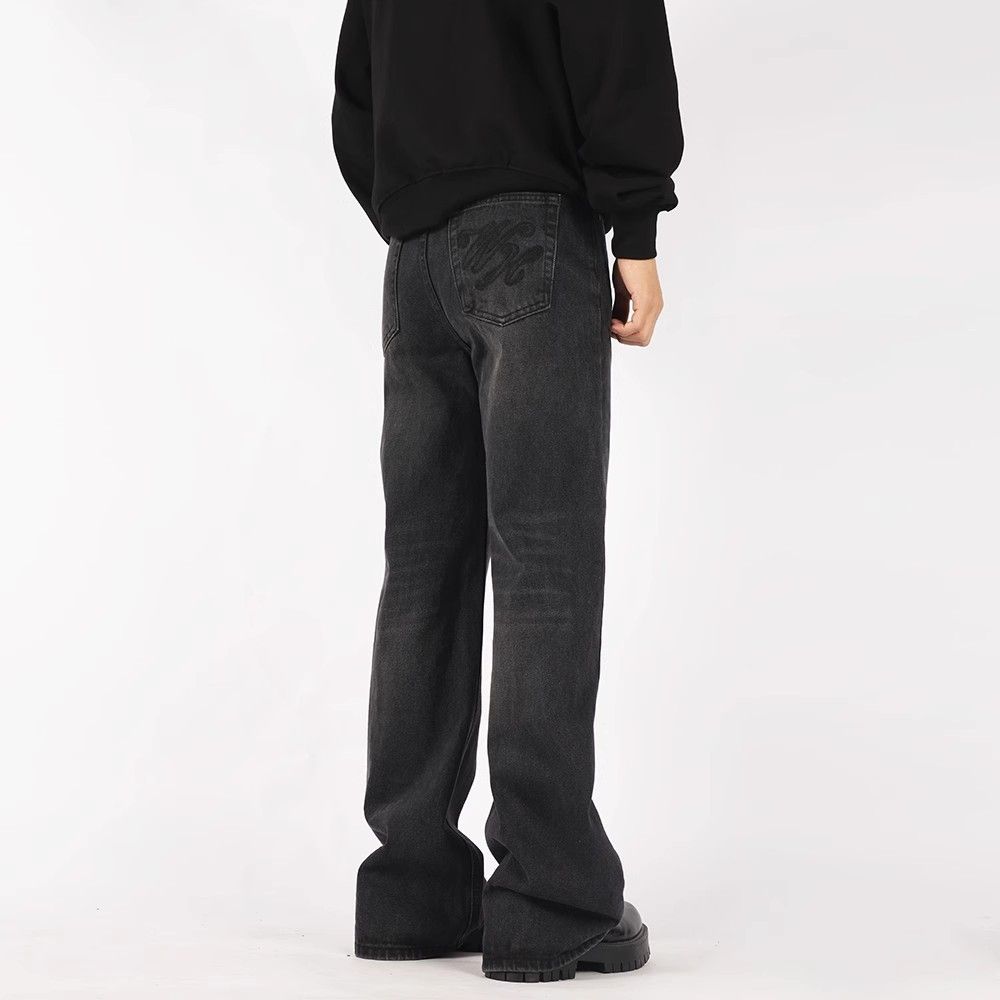 Japanese Brand × Jean Letter Embroidery Distressed Flare Faded Black Jeans Size US 35 - 3 Thumbnail