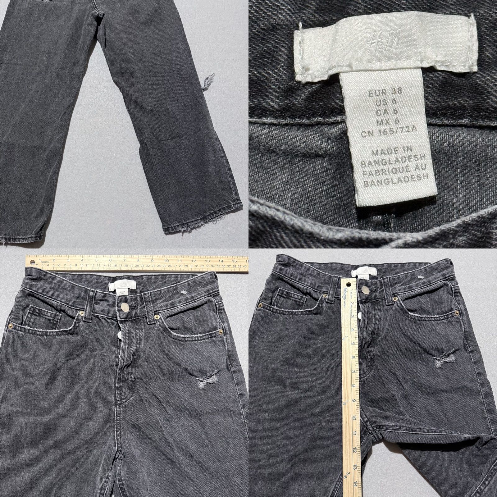 H&M H&M Cropped Jeans Denim High Rise Straight Distressed Button Fly - 6 Womens Gray Jeans Size 28" / US 6 / IT 42 - 8 Thumbnail