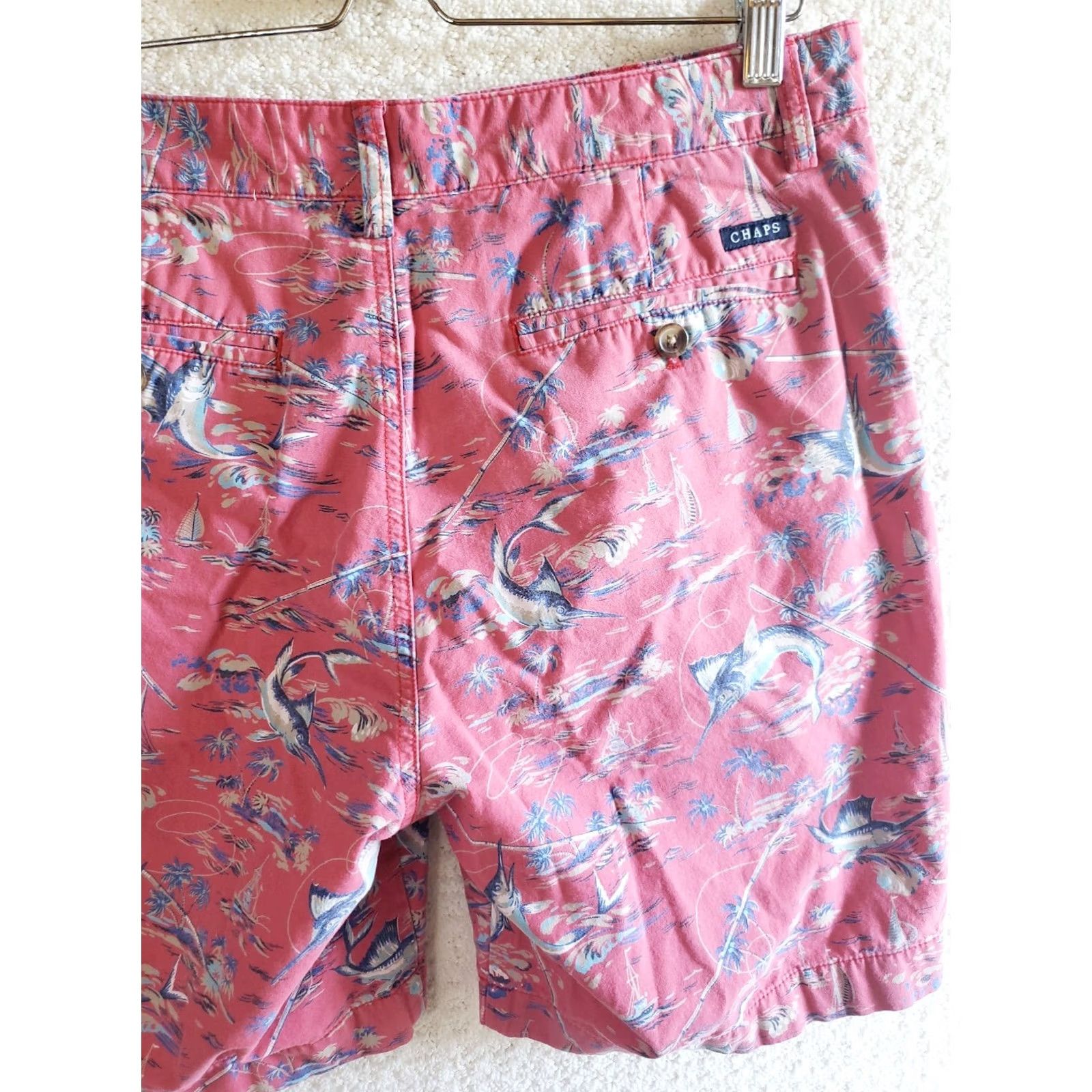Chaps Chaps Bermuda Shorts Men's 32x9 Red Tropical Print Outdoor Fish Inline Logo Pockets Casual Cotton Size US 32 / EU 48 - 7 Thumbnail