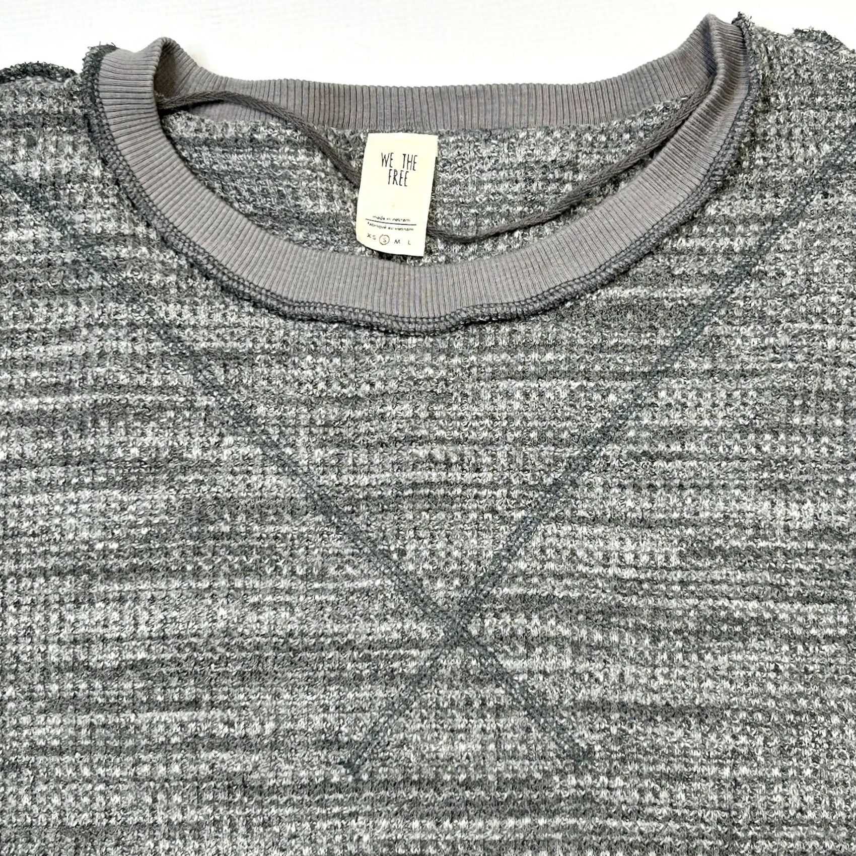 Vintage We the Free People Thermal Waffle Knit Top Shirt Gray Small Oversized Dolman Sleeve Round Neck Blouse Women Fall Winter Bohemian Size S / US 4 / IT 40 - 4 Thumbnail