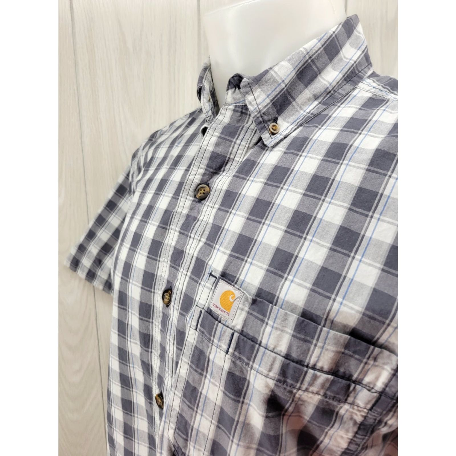 Carhartt Carhartt Shirt Mens M Blue Gray Plaid Relaxed Fit Button-Down Short Sleeve Vintage No Size US M / EU 48-50 / 2 - 3 Thumbnail