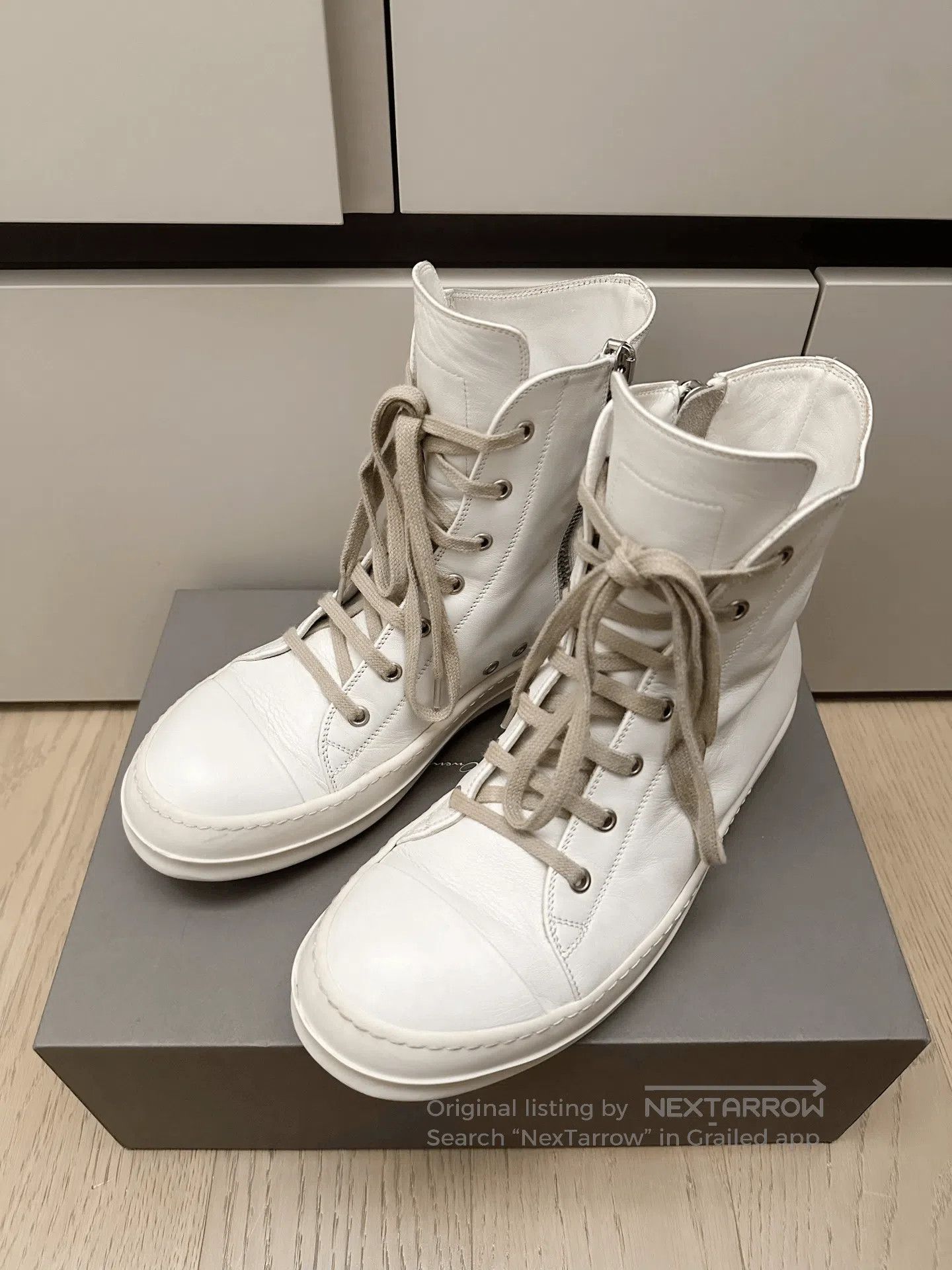 Rick Owens Rick Owens Milk High-Top Leather Sneakers. Size US 8 / EU 41 - 5 Thumbnail