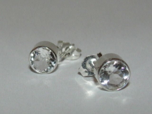 Designer Sterling Rock Crystal Bezel Set Earrings Birthstone April Size ONE SIZE - 1 Thumbnail