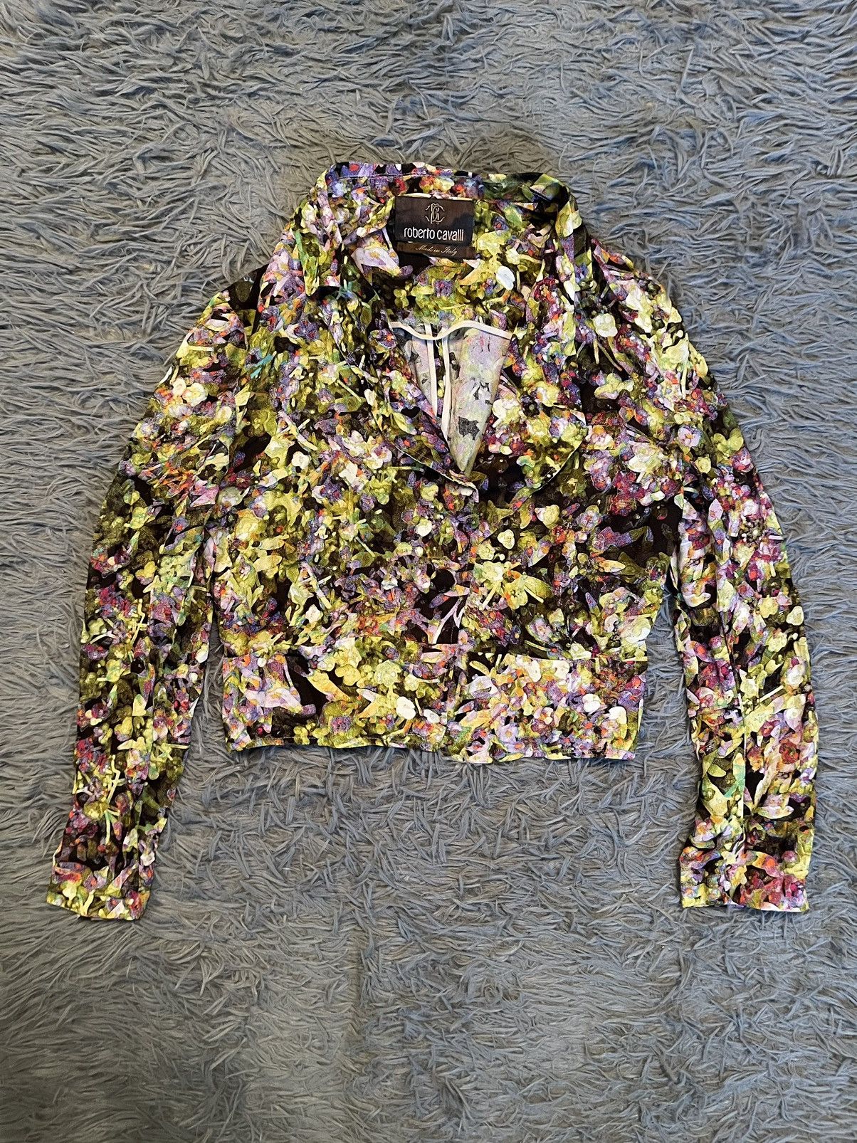image of Just Cavalli x Just Silk Roberto Cavalli 100% Silk Floral Pattern Blazer, Women's (Size Medium)