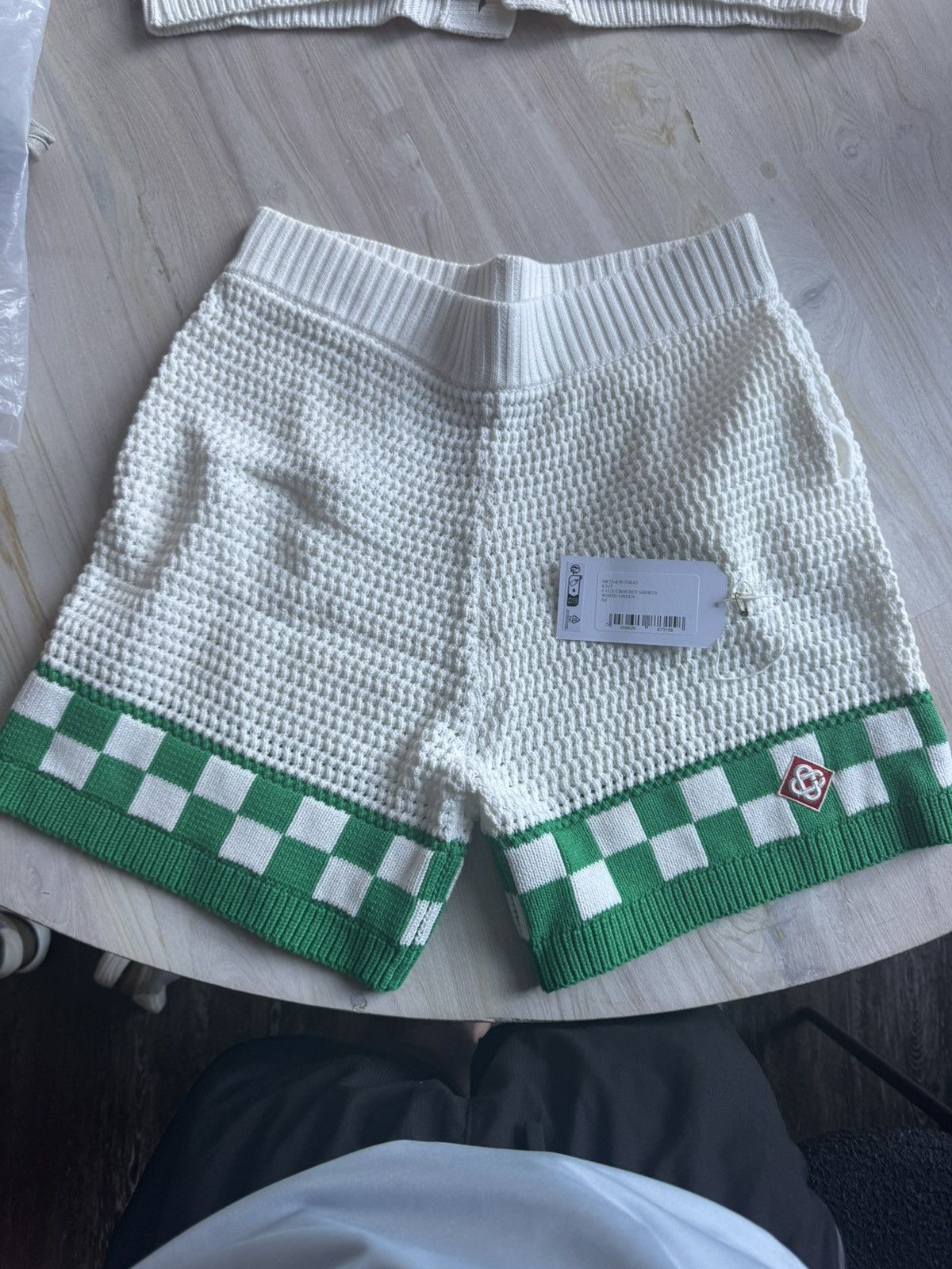 Casablanca Straight-Leg Logo-Appliquéd Checked Crochet Shorts Size US 30 / EU 46 - 5 Thumbnail