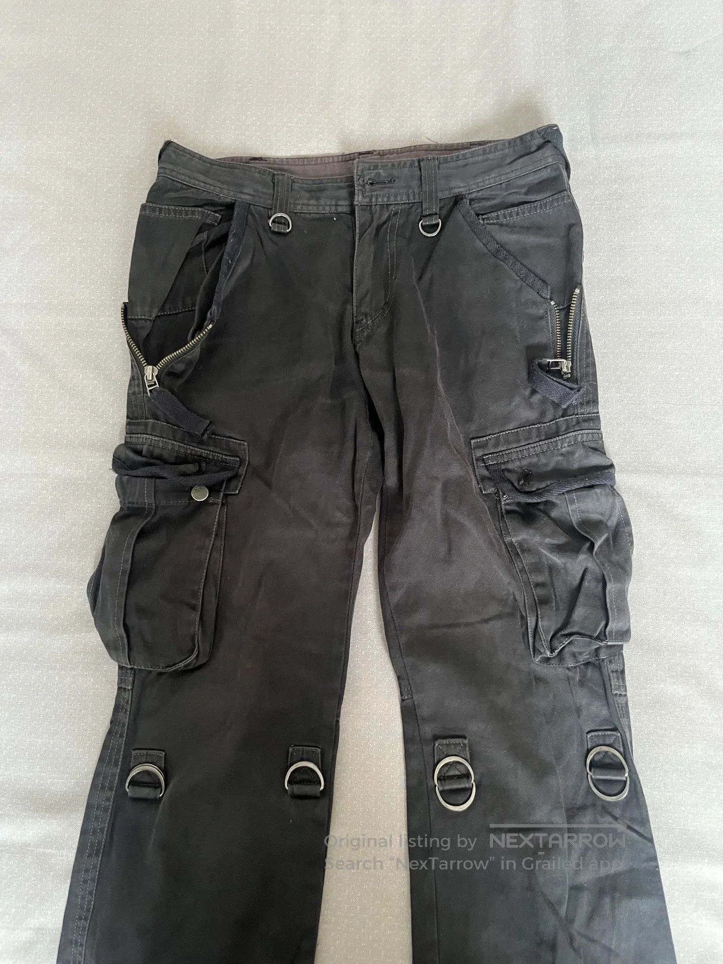 Tornado Mart Black Cargo Pants with Zip Pockets and Metal Rings. Size US 30 / EU 46 - 4 Thumbnail