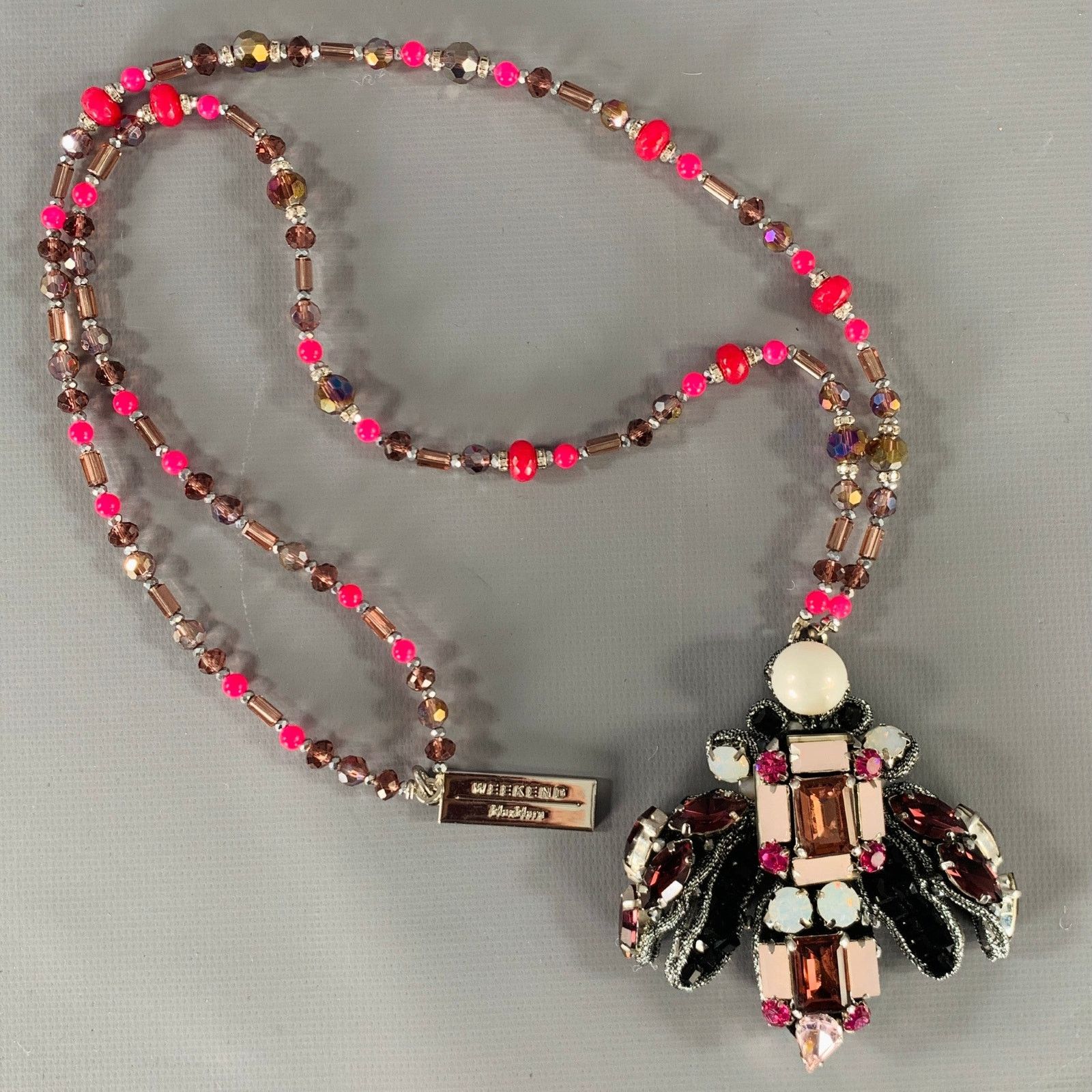 Max Mara MAX MARA Pink Purple Beaded Glass Insect Necklace Size ONE SIZE - 1 Thumbnail