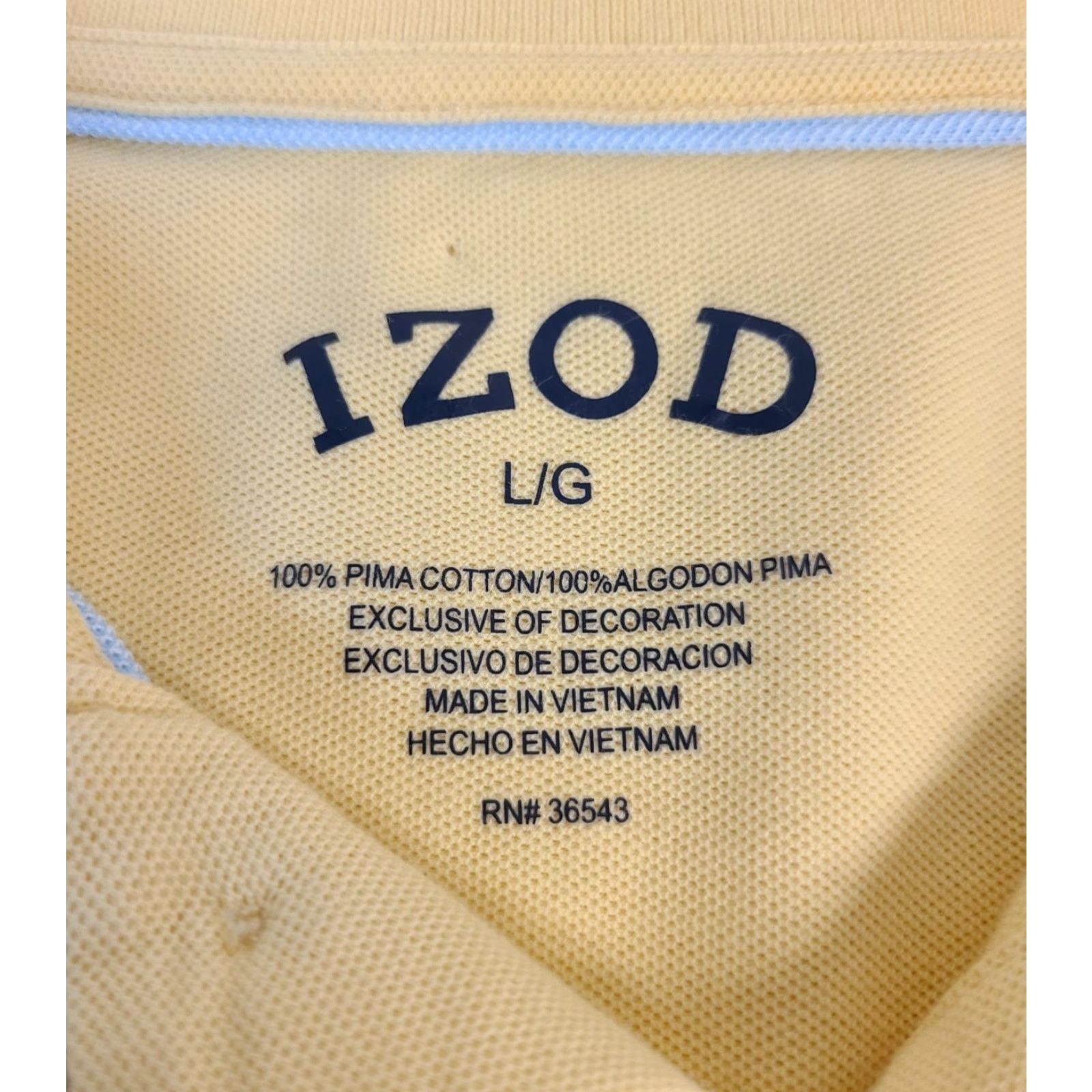 Izod IZOD Men's Polo Shirt Size Large Yellow Short Sleeve Buttoned Shirt Size US L / EU 52-54 / 3 - 2 Thumbnail