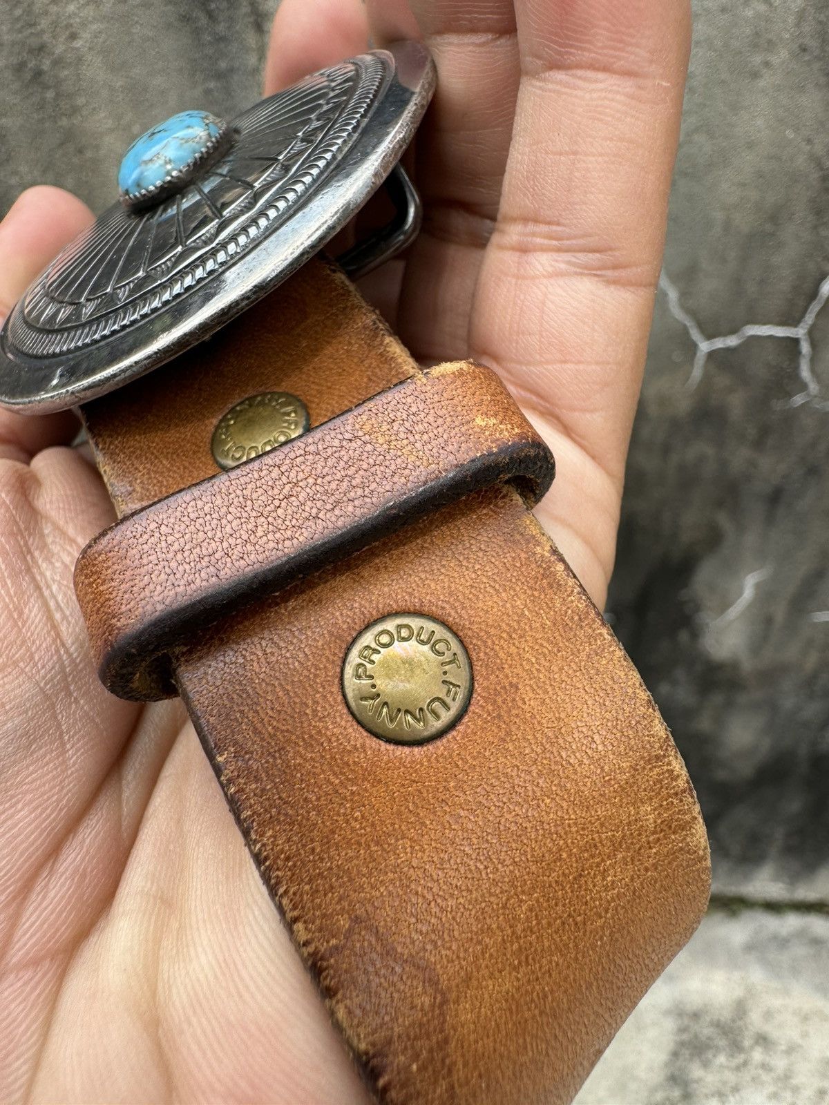 Genuine Leather × Leather × Other GRAIL 🔥Turquoise Leather Buckle Belt Size 34 - 3 Thumbnail