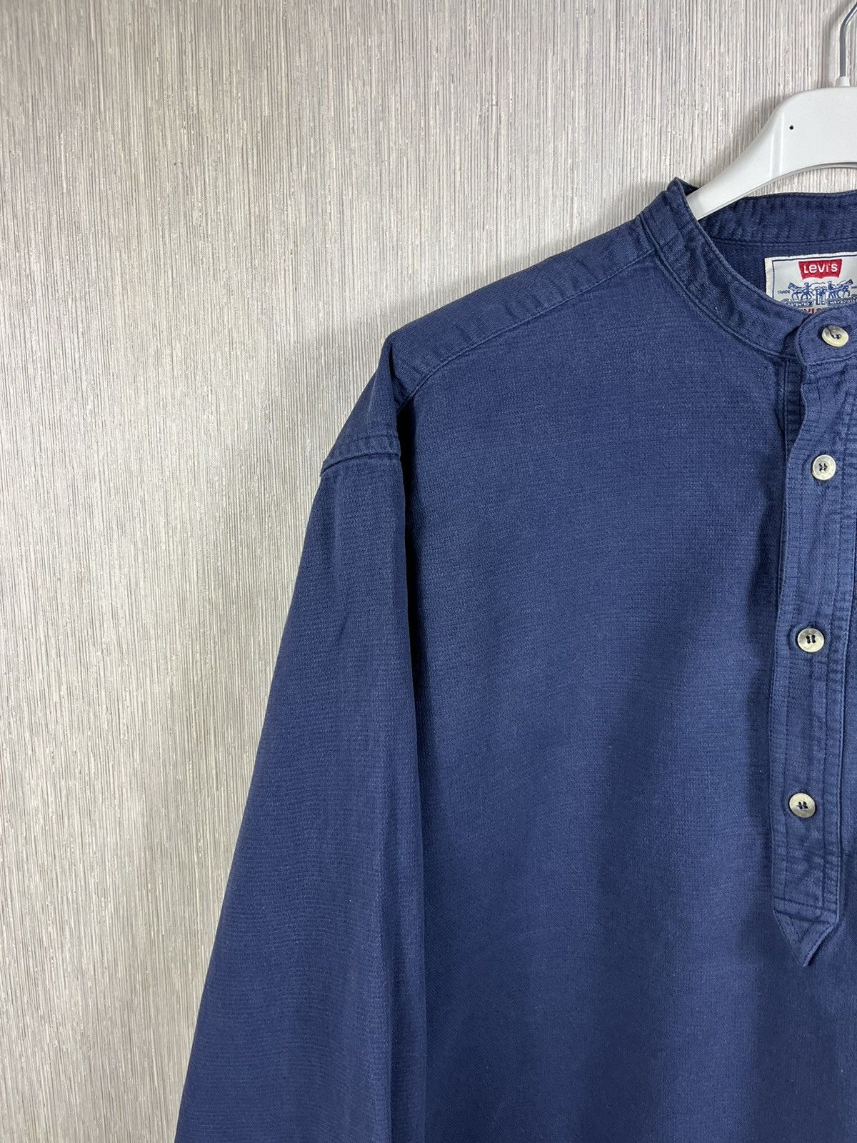 Levi's × Levi's Vintage Clothing × Vintage Vintage 90s Levi’s half button long sleeve shirt navy pocket Size US XL / EU 56 / 4 - 5 Thumbnail