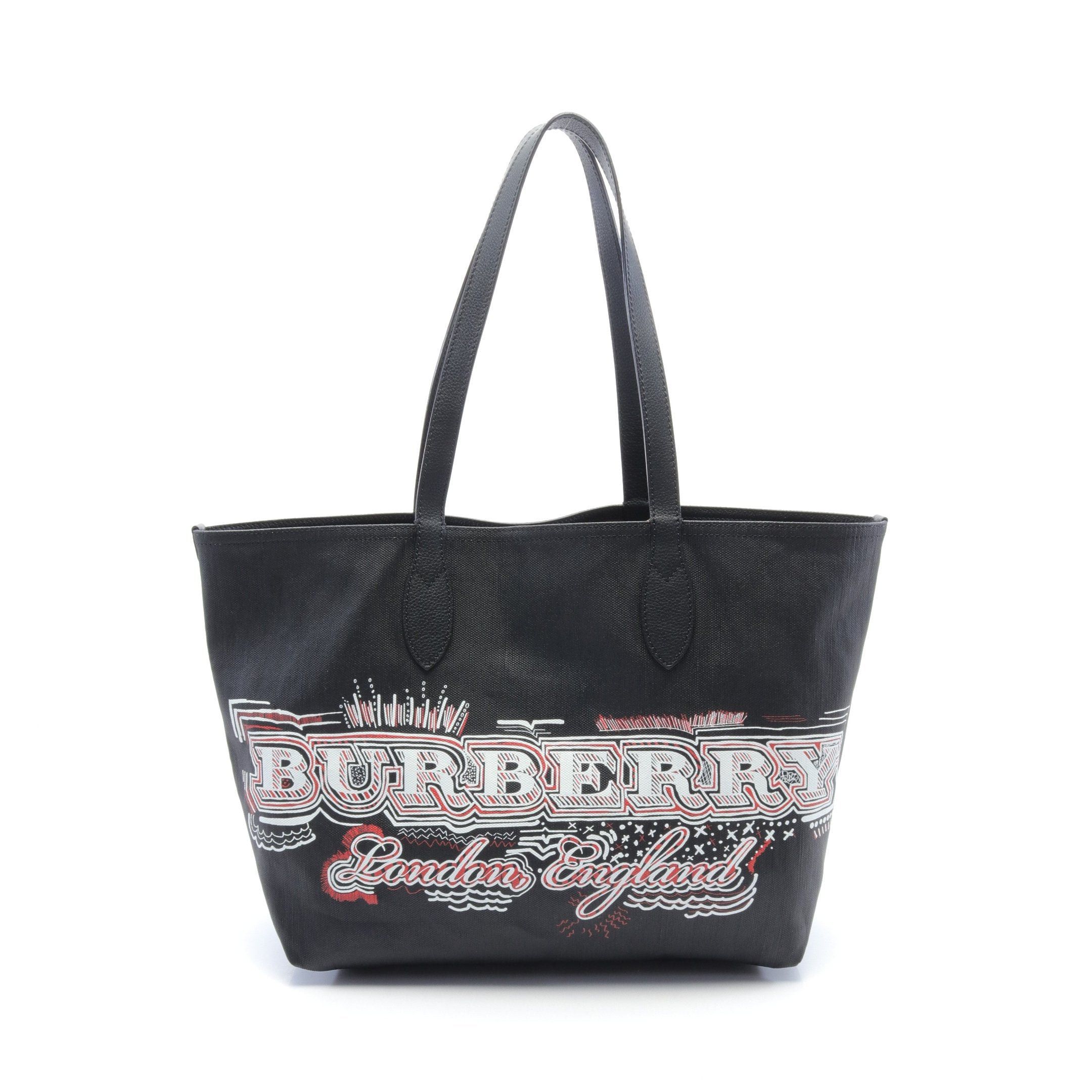 Burberry Burberry Large Doodle Shoulder Bag Tote Check Canvas Leather Black Beige Multicolor Reversible Size ONE SIZE - 1 Thumbnail