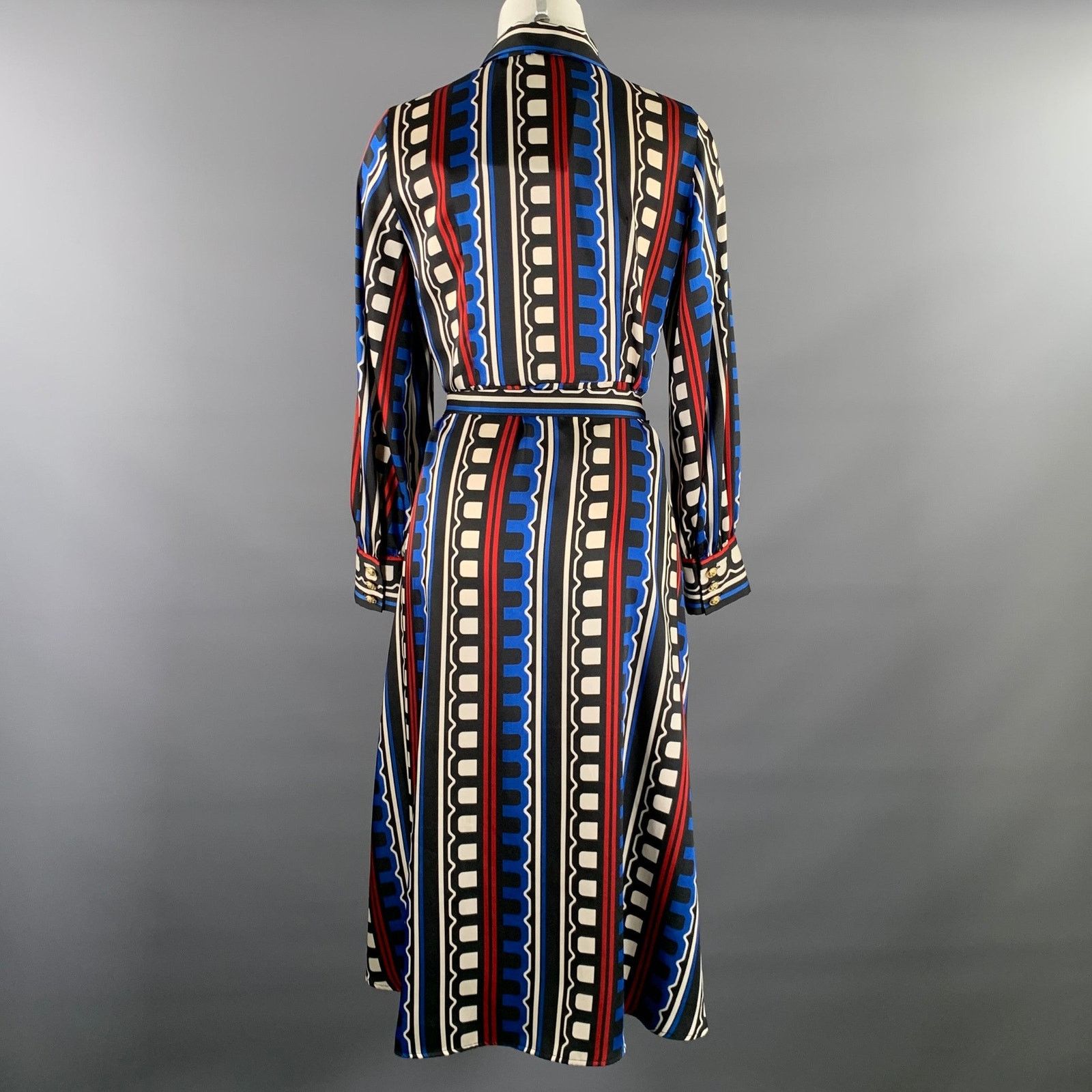 Marella MARELLA Black White & Navy Polyester Geometric Midi Dress Size S / US 4 / IT 40 - 3 Thumbnail