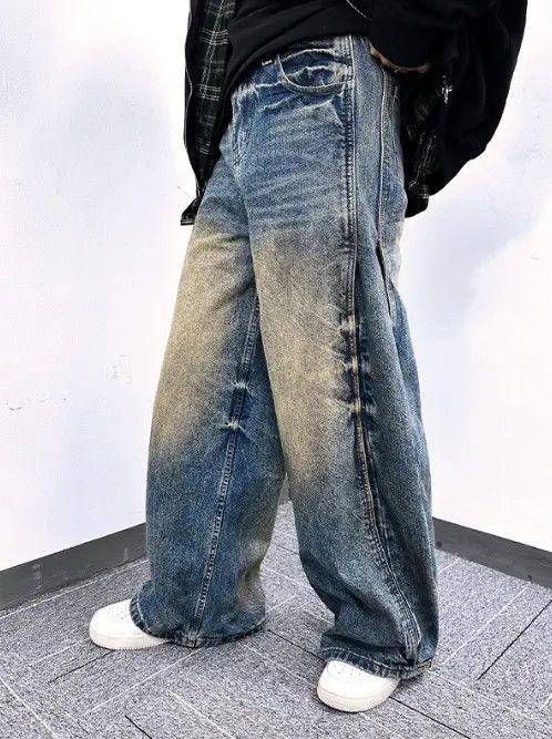 Jean Distressed washed loose wide-leg scimitar jeans Size US 32 / EU 48 - 2 Thumbnail