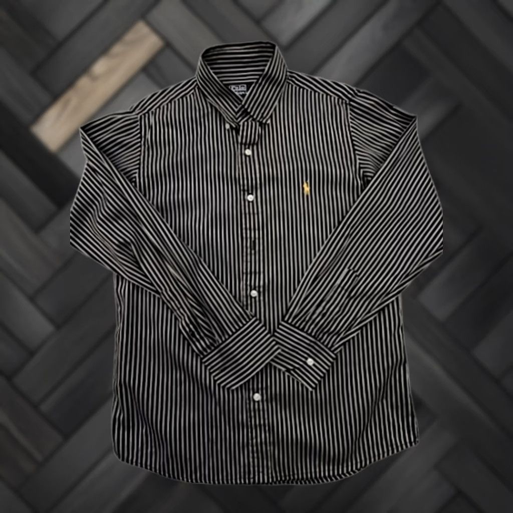 Polo Ralph Lauren Polo Ralph Lauren Dress Shirt Polo by Ralph Lauren Striped Black White Custom Fit Men's S Size 36R - 1 Thumbnail