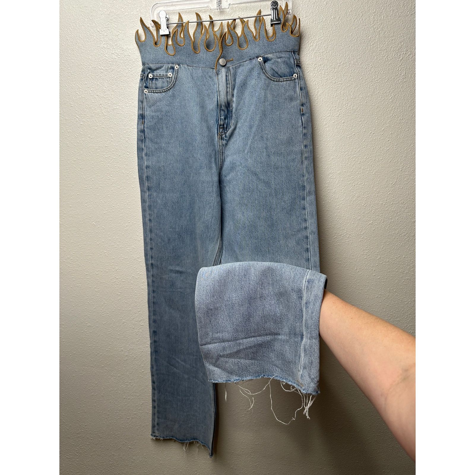 Other FUCKBOY MENTALITY Hot Flame Day Jeans Light Wash Gold 36x32 Size US 36 / EU 52 - 1 Thumbnail