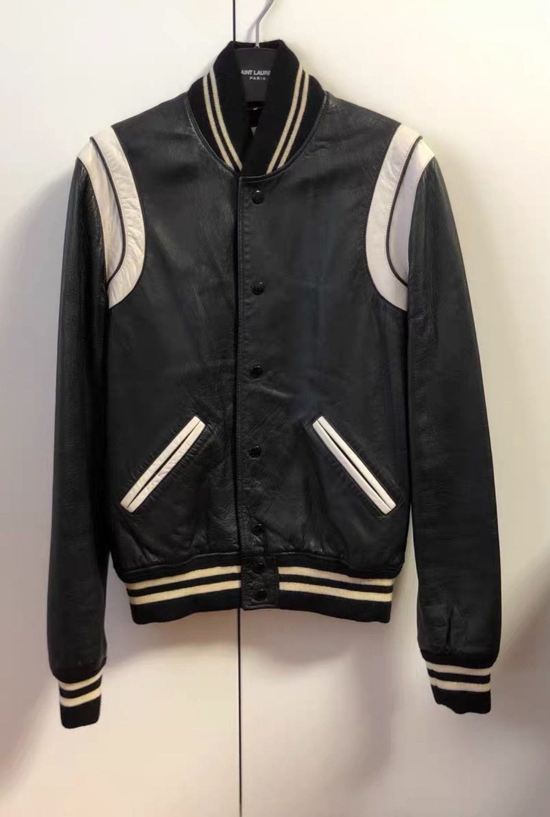 Saint Laurent Paris Saint Laurent Full Leather Black & White Varsity Jacket Size US S / EU 44-46 / 1 - 1 Thumbnail