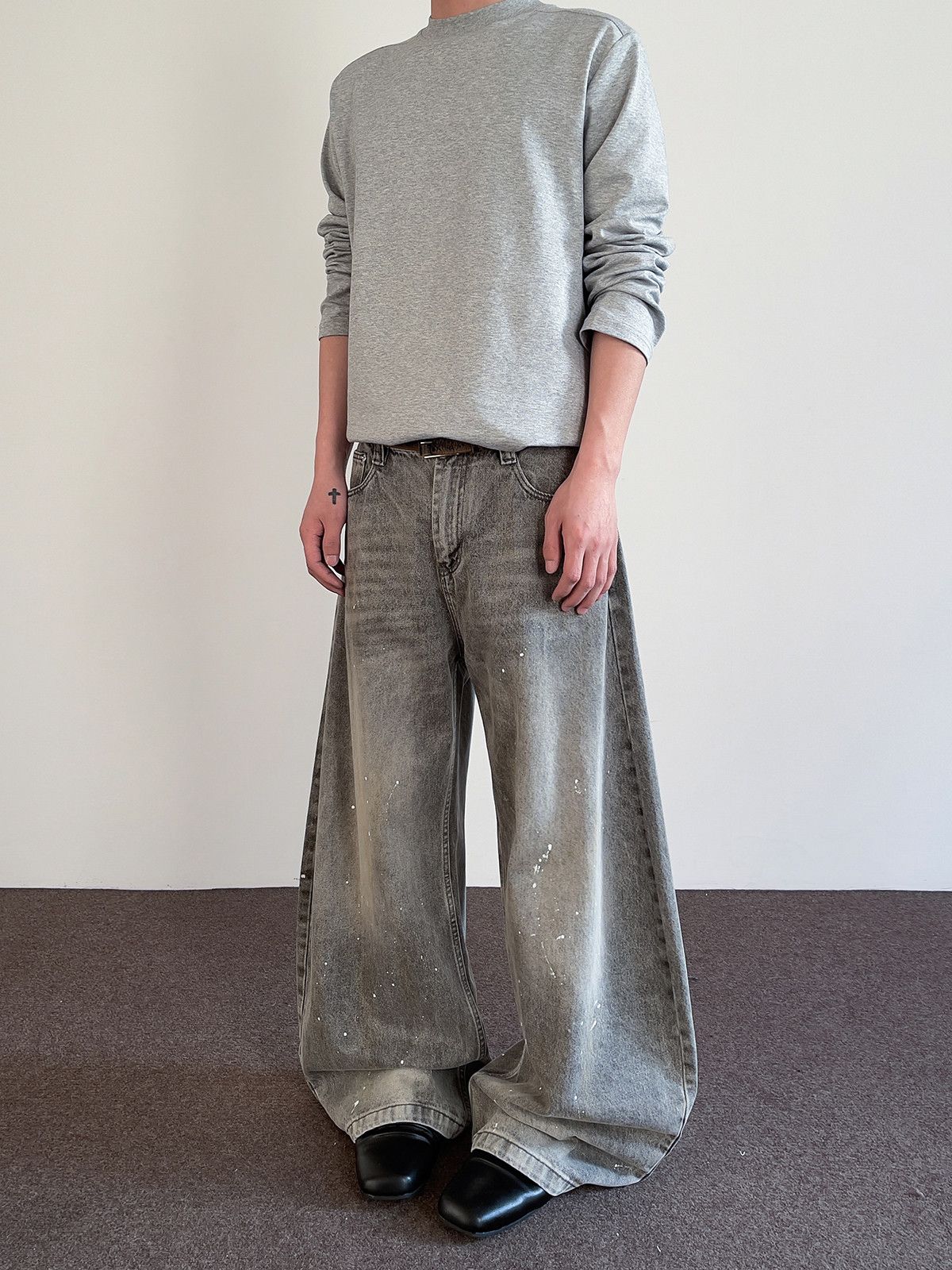 Jean × Vintage Wide Leg Baggy Jeans with Paint Splatter Detail Size US 30 / EU 46 - 4 Thumbnail