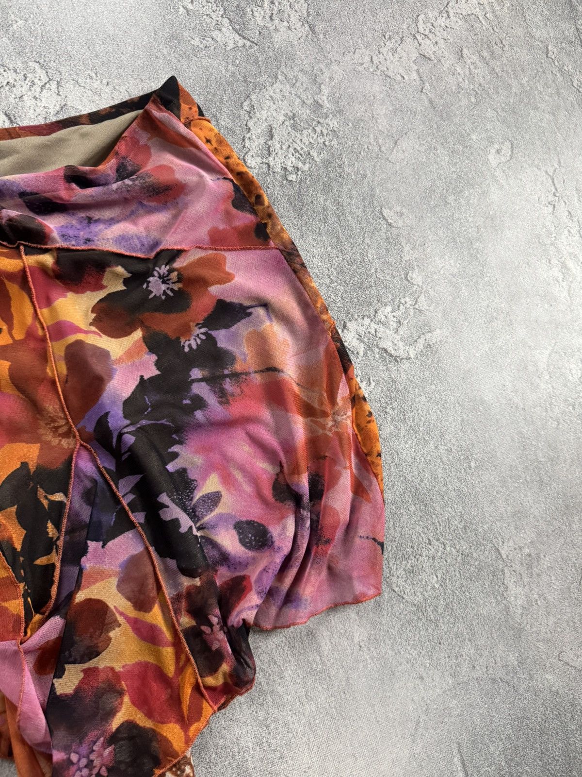 Jean Paul Gaultier Retro 90s skirt mini mesh all printed flowers 🌺 Avantgarde Size 26" / US 2 / IT 38 - 2 Thumbnail