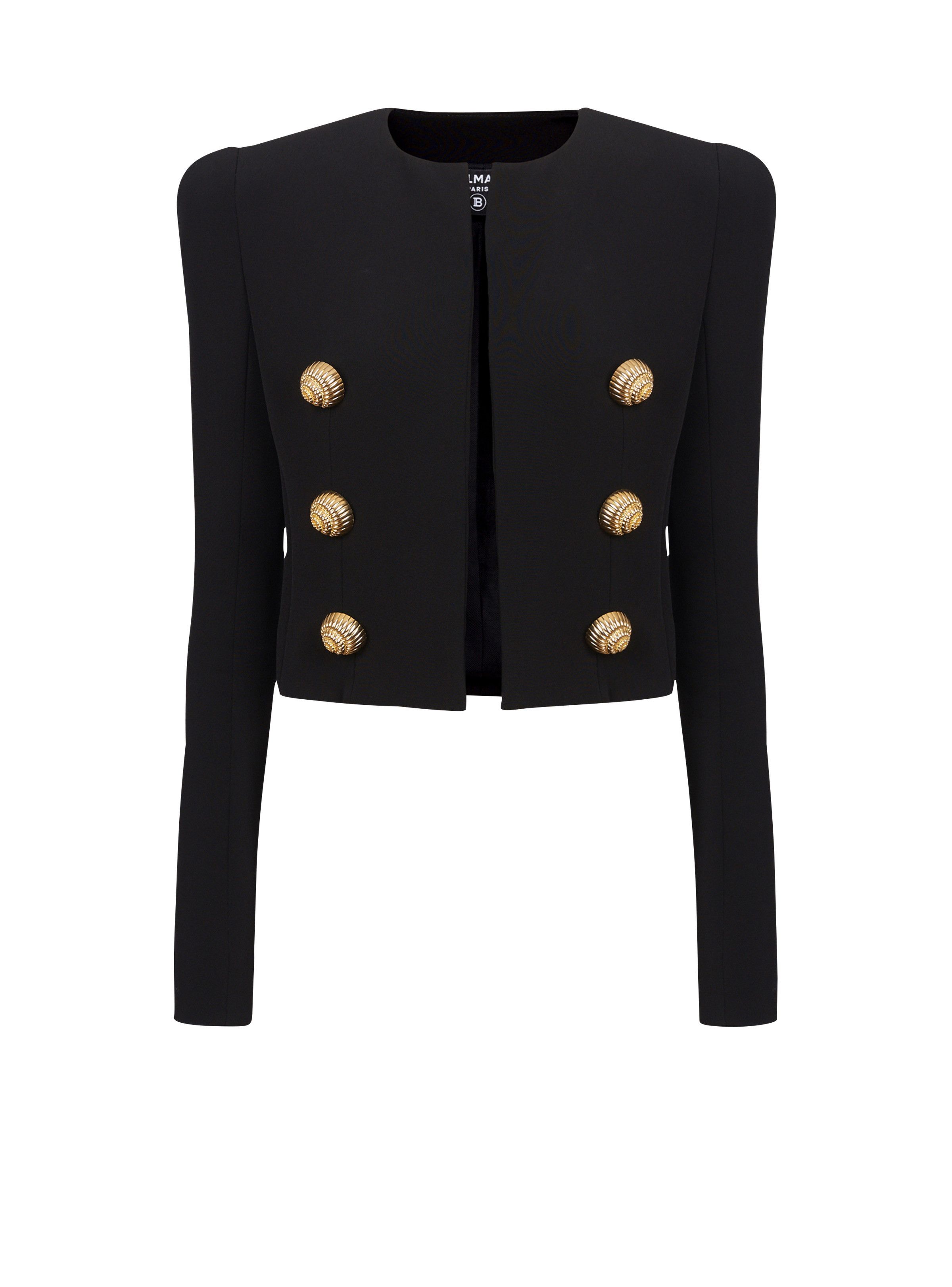 o1s1wg111025 Buttoned Cropped Crepe Jacket in Black